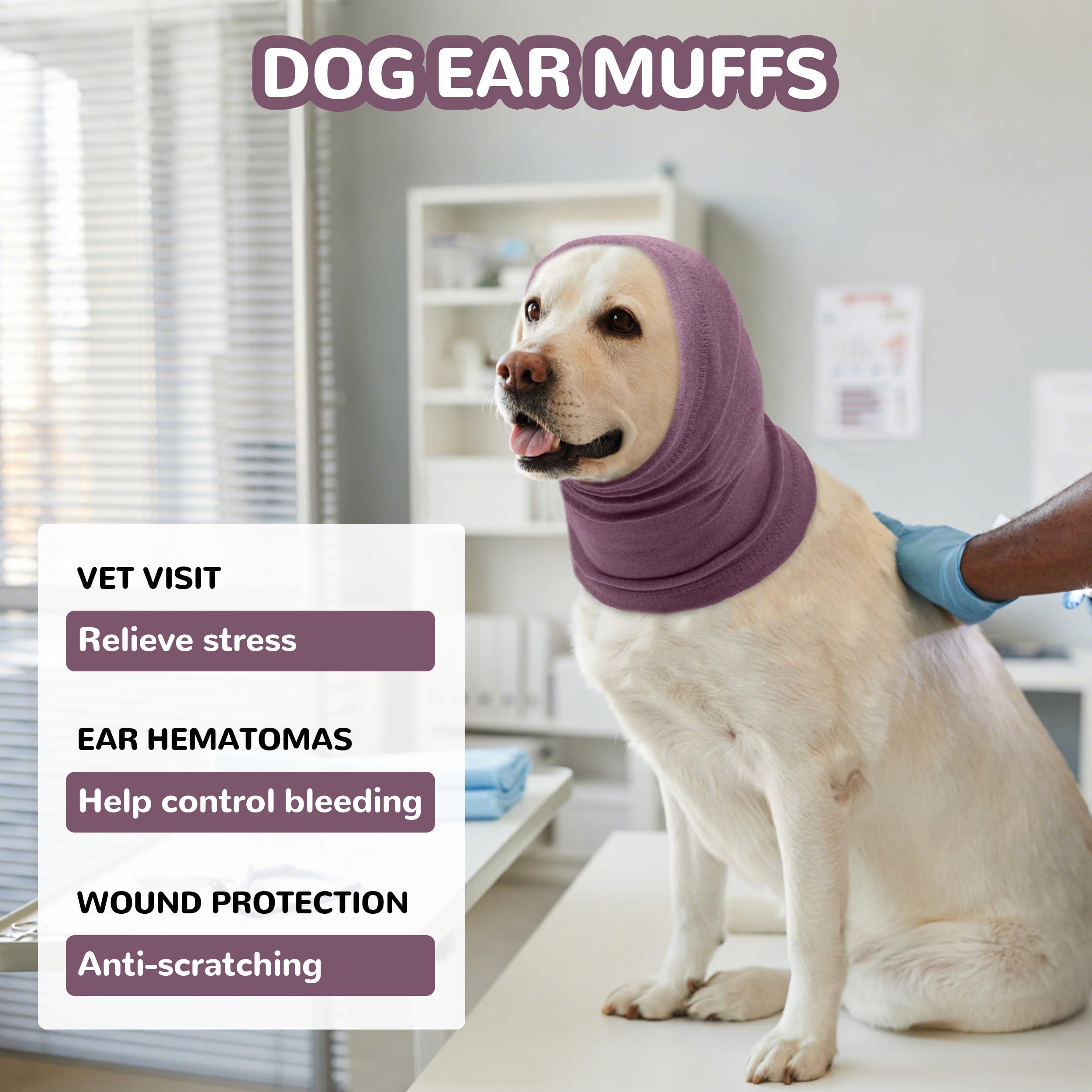 PUMYPOREITY Calming Dog Ear Muffs, Noise Protection, Anxiety Relief, Purple, Large