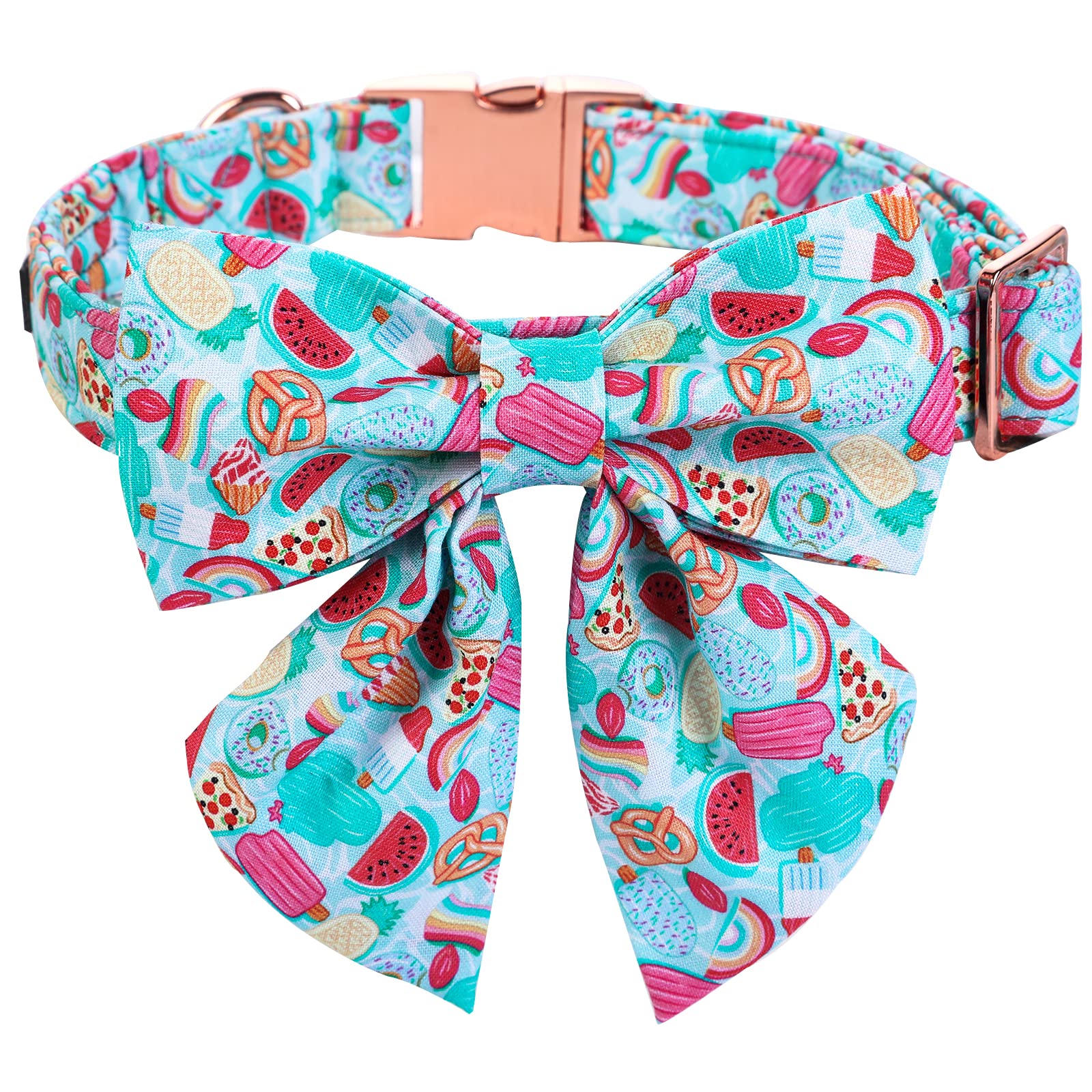 Maca Bates Summer Dog Collar With Fruit Icecream Print Bow Bowtie For Dogs Adjustable Breakaway Bow Tie Cute Puppy Collars Birth