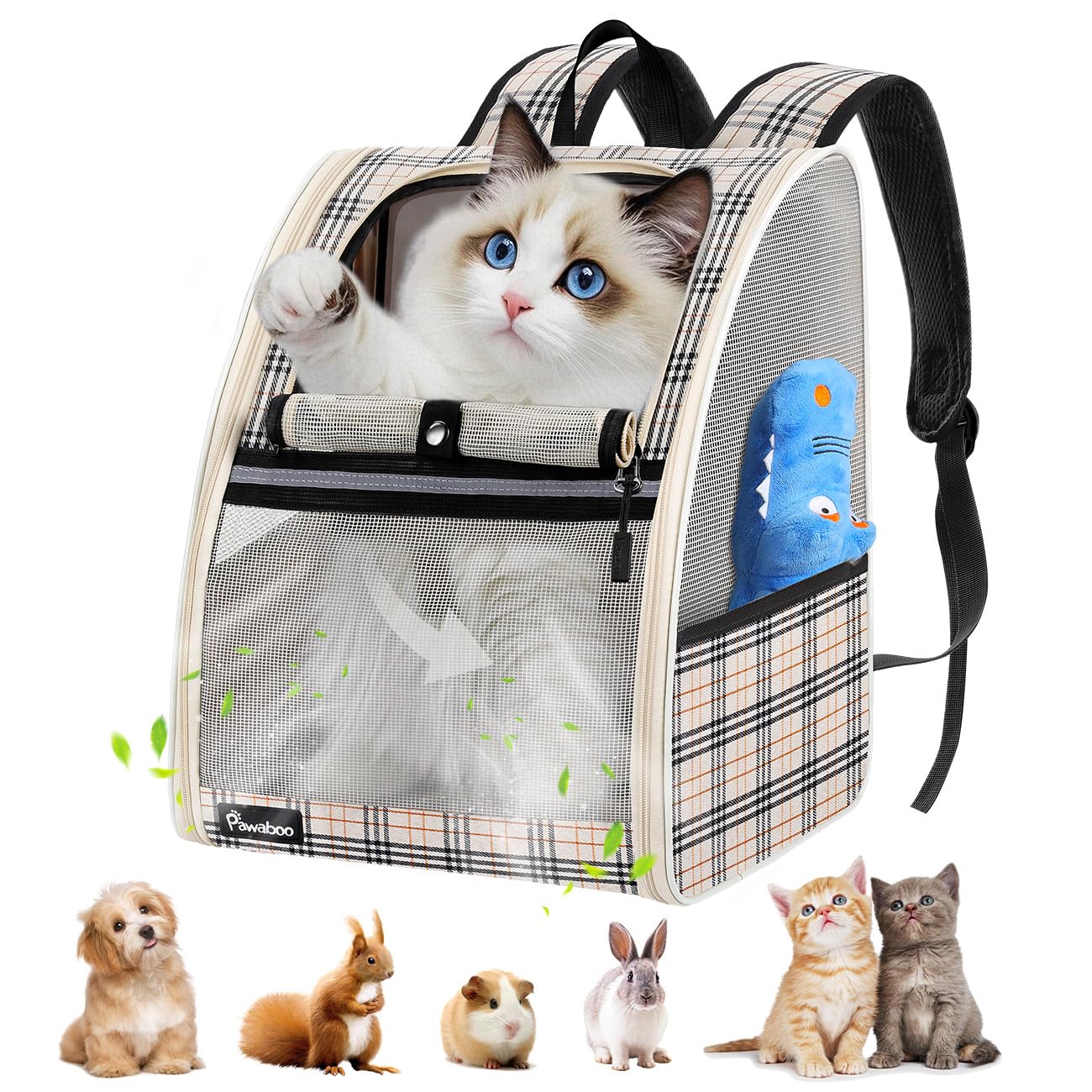 Pawaboo Cat Carrier Backpack, Pet Carrier Backpack For Kitties Small Dogs Puppies, Breathable Cat Bag Carrier, Small Dog Travel 