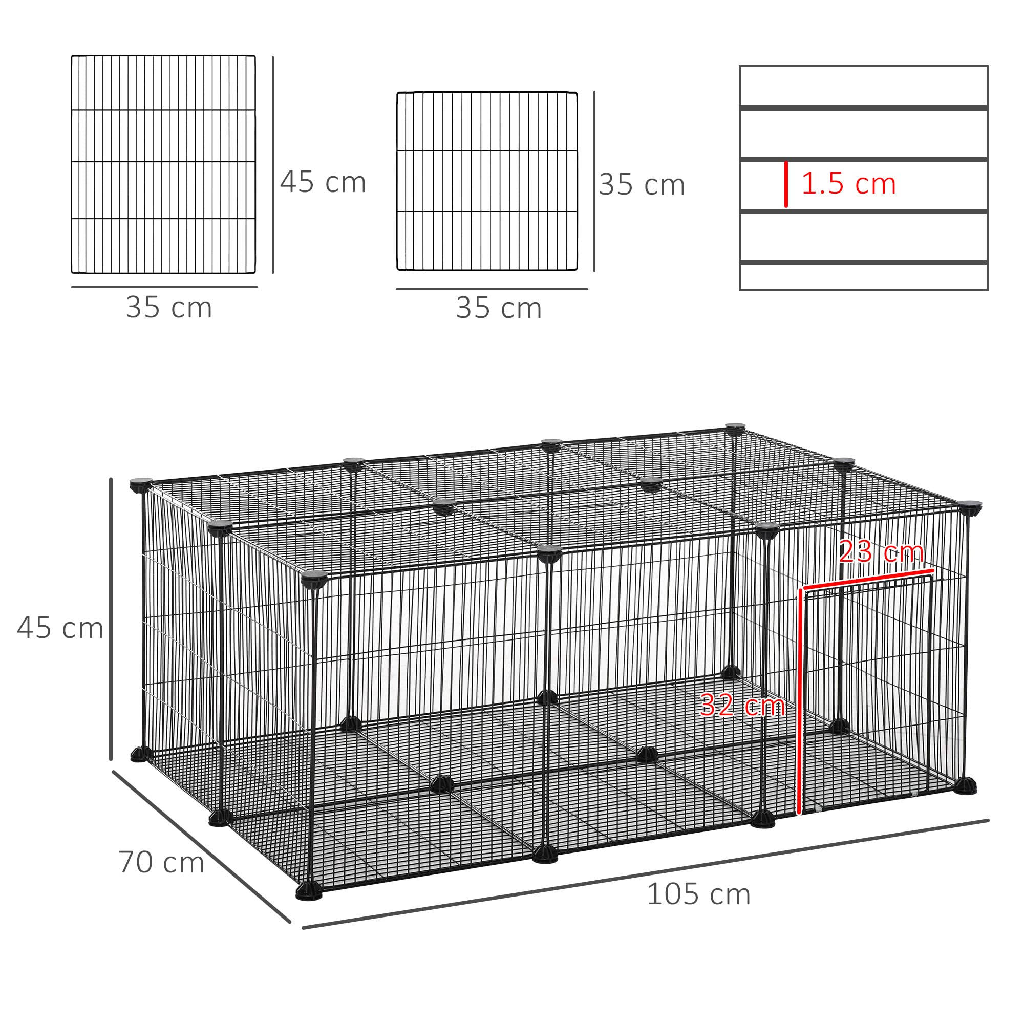 Pawhut Pet Playpen Diy Small Animal Cage Metal Fence With Door, 22 Pieces, For Bunny Chinchilla Hedgehog Guinea Pig