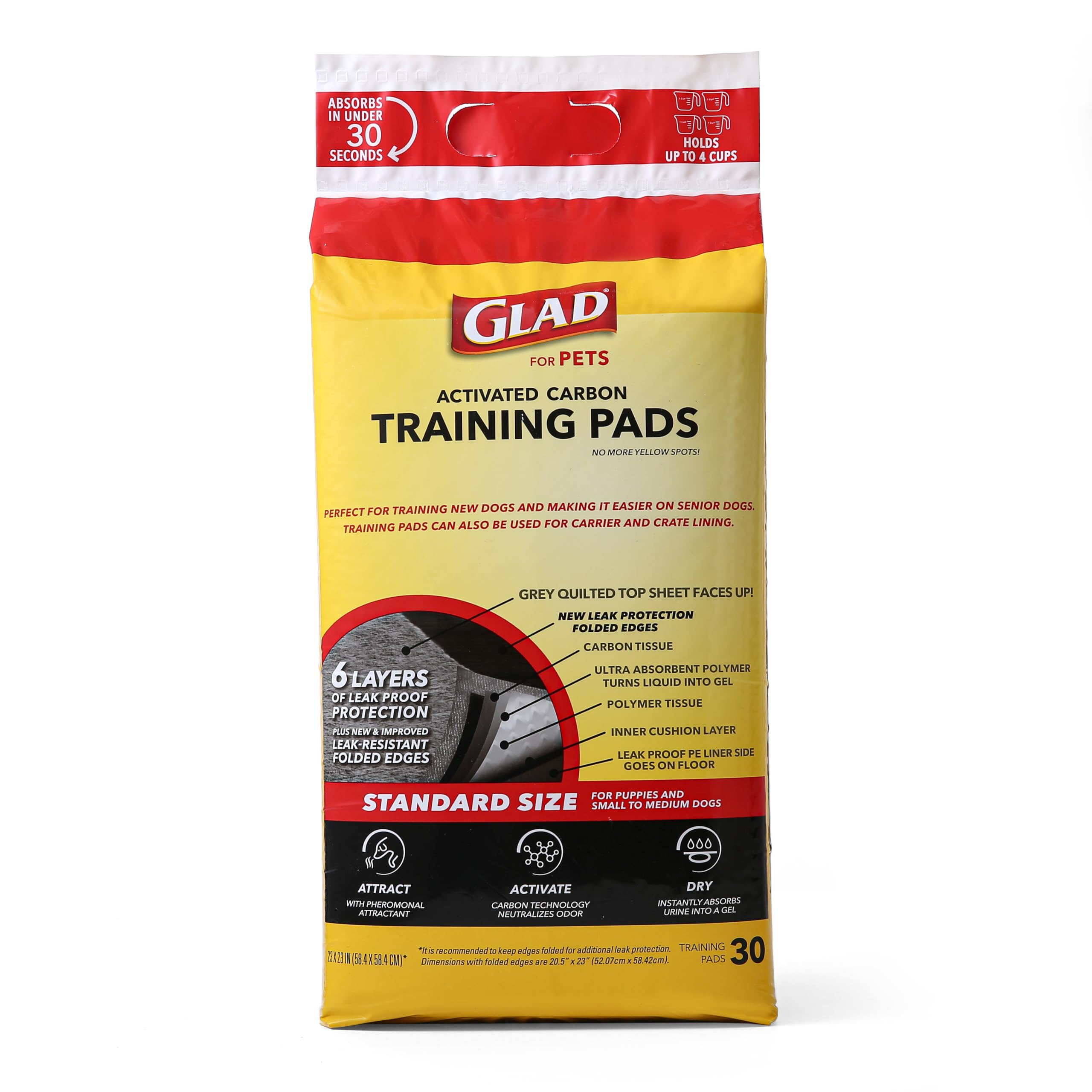 Glad for Pets Black Charcoal Puppy Pads - Super Absorbent Disposable Dog Pee Pad, Potty Training, Dog Crate and Indoor Use 23 x