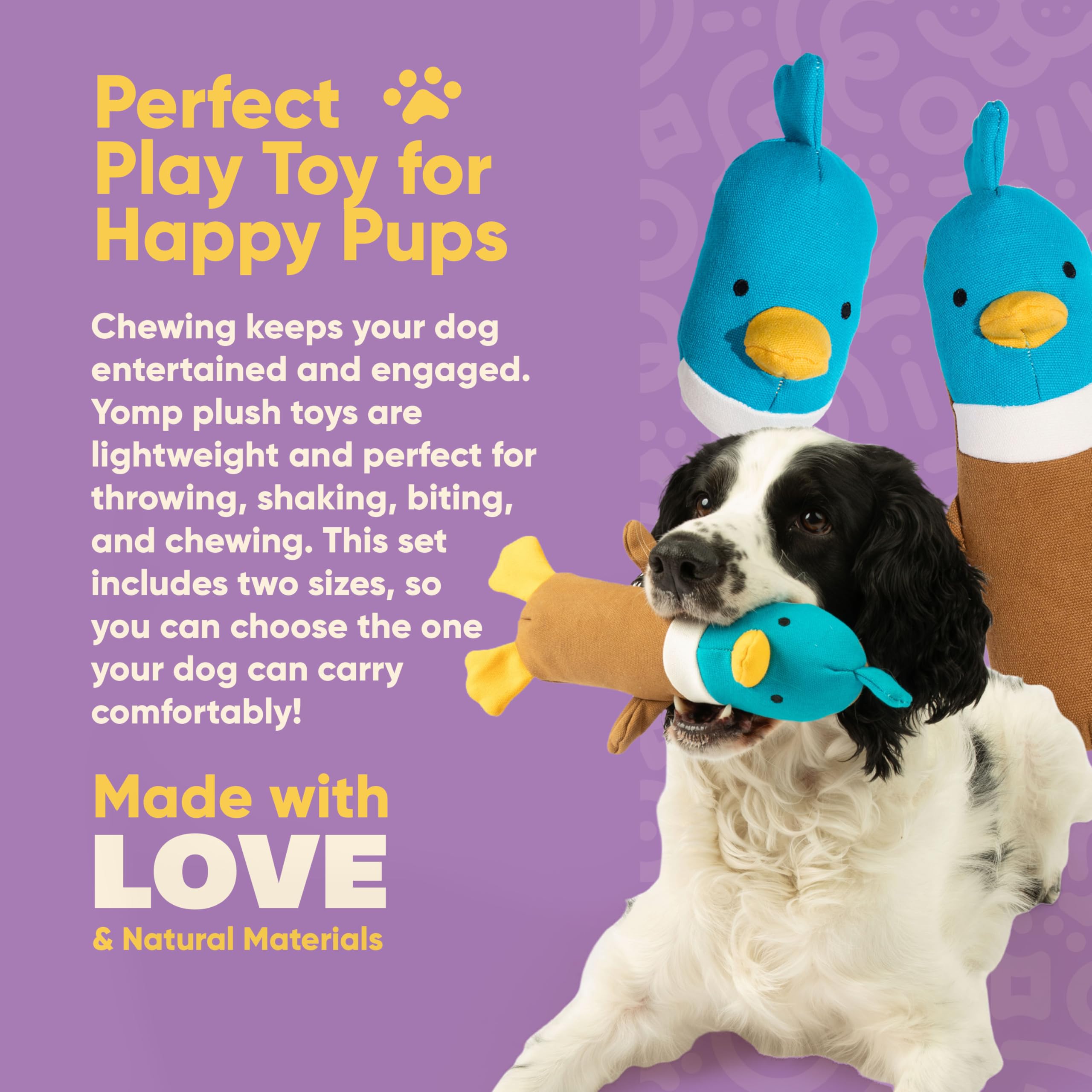 Yomp Duck Toy For Dogs - Durable Plush Chew Toy With Natural Canvas And Crinkle Paper - Interactive Stuffed Animal For Dogs (2-P