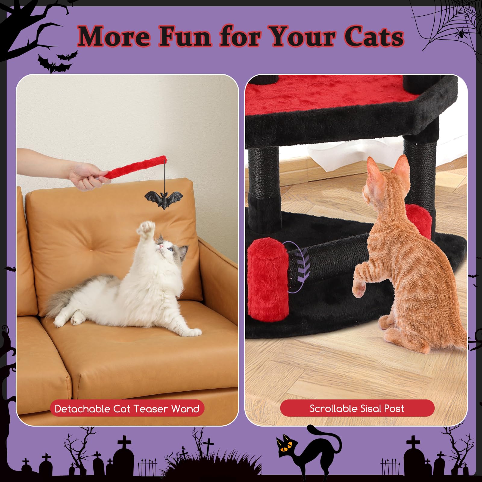 Nobleza Gothic Cat Tree, Halloween Black Goth Cat Tree Tower With Crown Perch & Playful Hole, Indoor Spooky Cat Tree Stand Climb