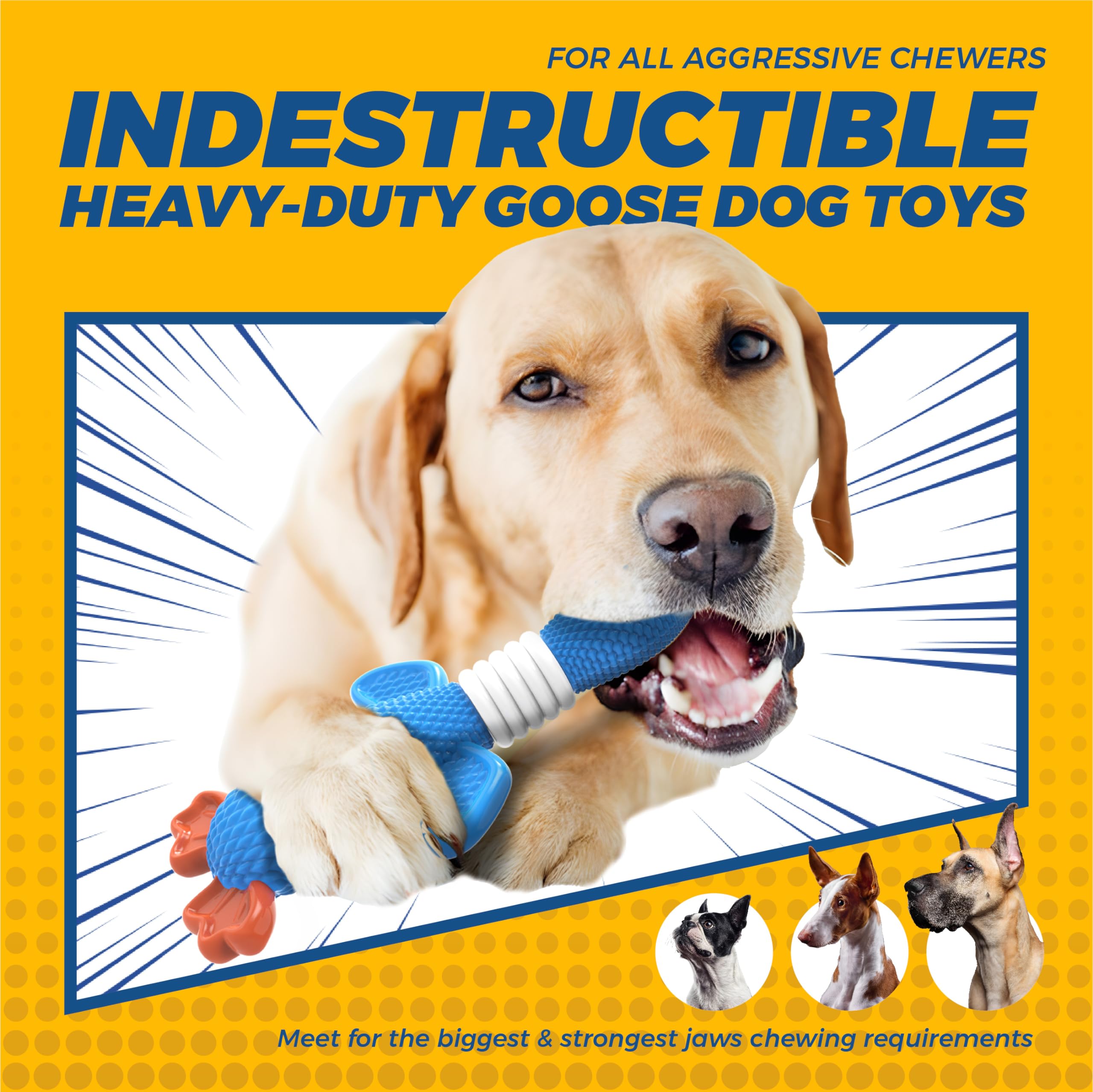 Vitscan Nylon Goose Dog Toy for Aggressive Chewers - Durable Heavy Duty Bone for Large/Medium Dogs - Blue Model GOOSE2024