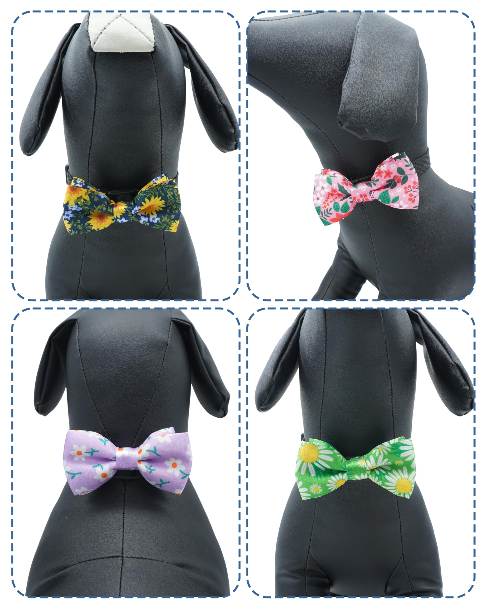 Pet Show 10 Pack Floral Small Dog Bow Ties Sliding Collar Attachments Puppy Cats Spring Bowties For Medium Dogs Sunflower Rose B