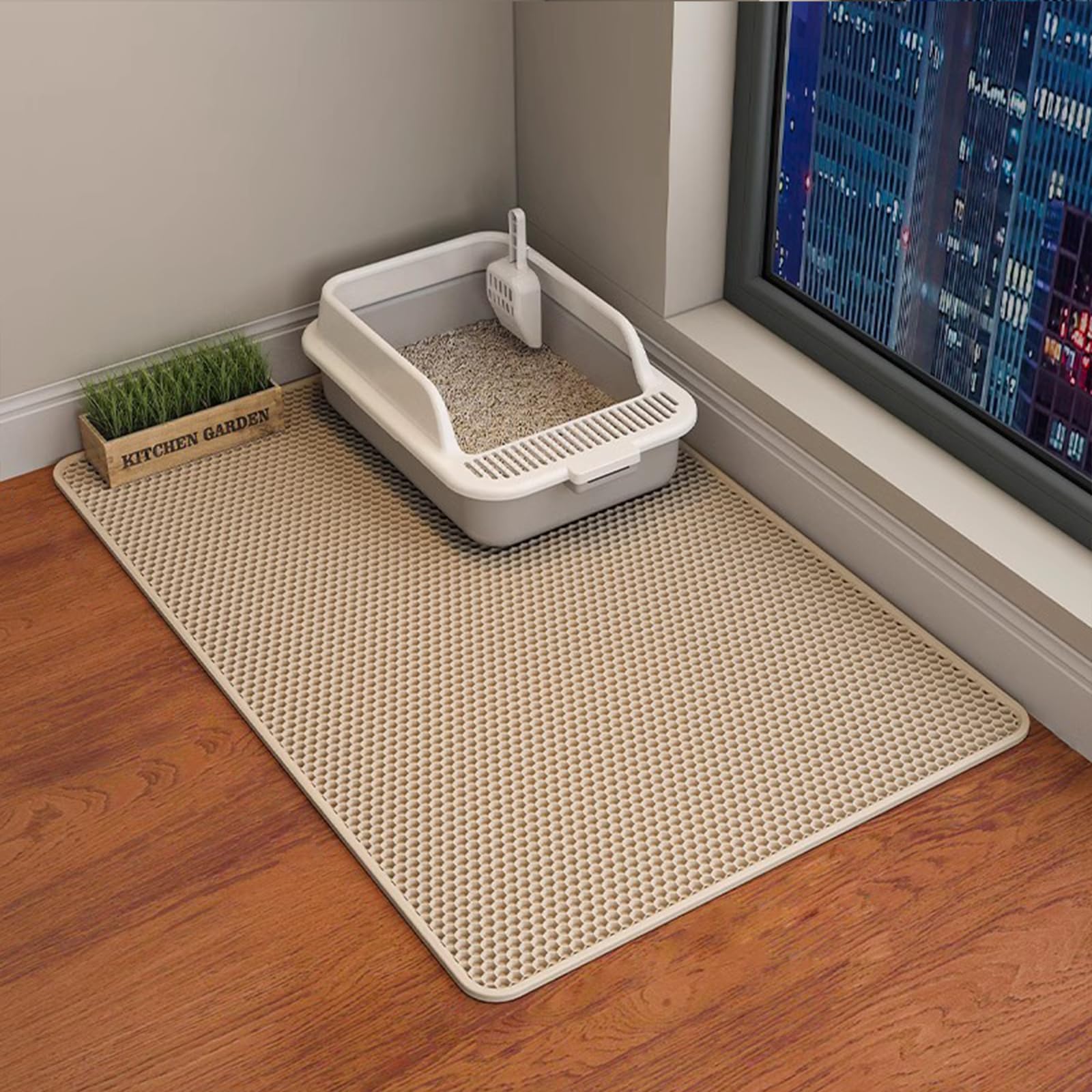Erhaog Cat Litter Mat - Litter Trapping Mat 46X25/35X24/30X22/24X16/20X16/18X12 Inch Box Mat Extra Large, Honeycomb Double Layer