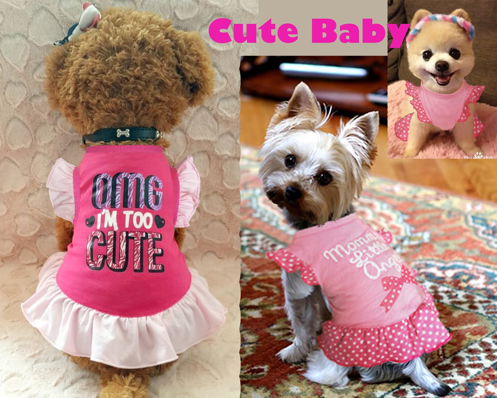 Xpudac 4 Pieces Pet Dog Dress Shirt Puppy Skirt Cute Doggie Dress Summer Clothes Dog Apparel For Small Dogs And Cats (Pink Angel