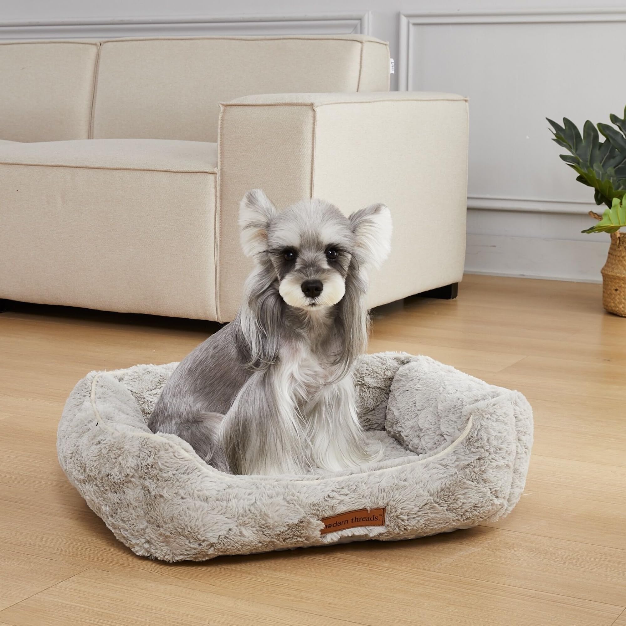 Modern Threads Plush Pet Bed for Small/Medium Dogs, Grey, 24" L x 20" W x 8" Th, Removable Washable Cover, Model 5PBRTCUD1