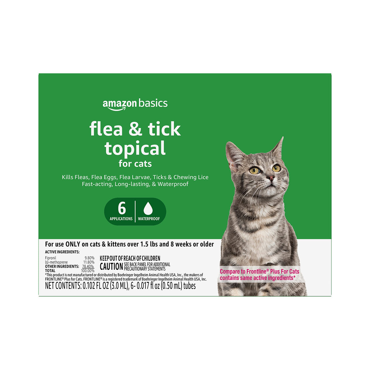 Amazon Basics Flea And Tick Topical Treatment For Cats (Over 1.5 Lbs), 6 Count (Previously Solimo)