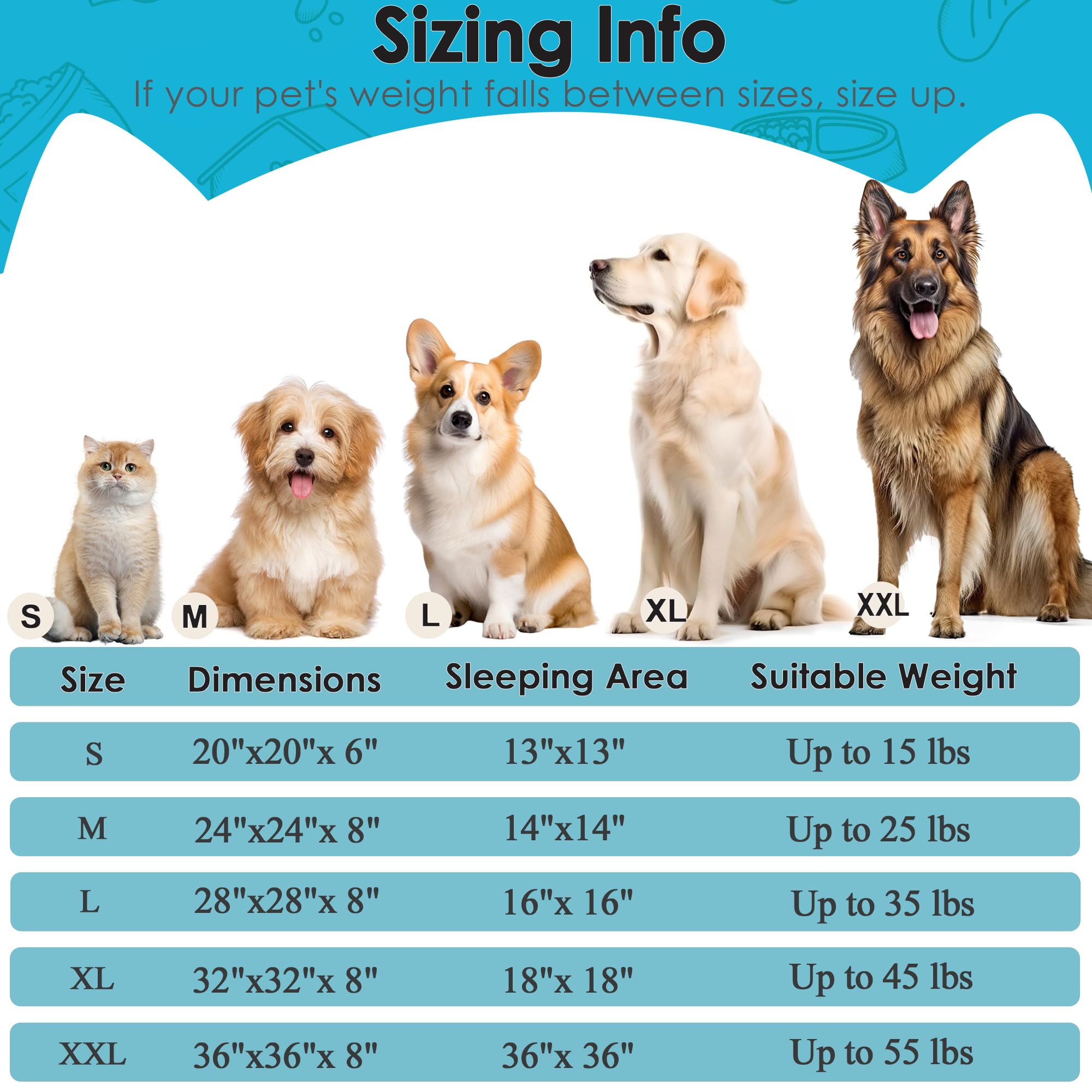 Extra Large Dog Beds, 36 Inch Human Dog Anxiety Relief Comfort Bed, Indestructible & Chew Proof Pet Beds (Light Blue)