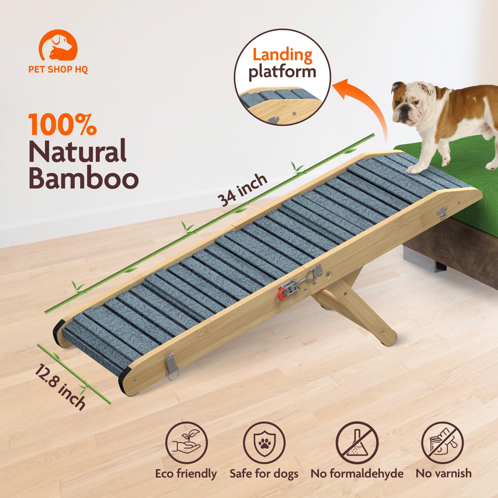 Dog Ramp For Bed - 34    Length Foldable Ramp For Small Dogs To Get On Beds, Couch, Or Sofa - Portable Wooden Design With 4 Adju
