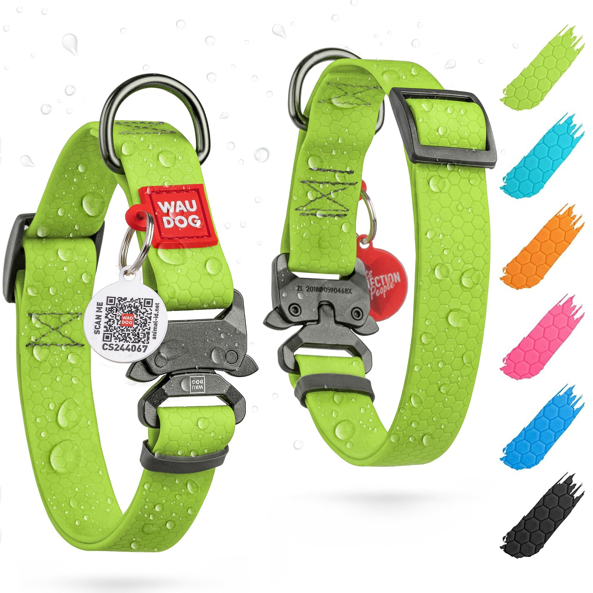 Waudog Waterproof Dog Collar - Adjustable Dog Collar For Large Dogs, Small And Medium Dogs - Heavy Dut Collars With Durable Meta
