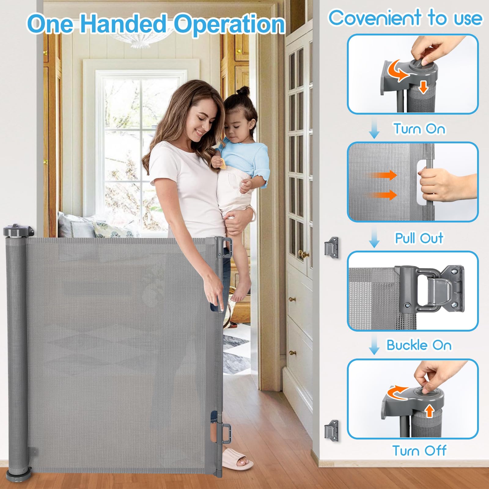 120 inch Retractable Baby Gates, EZIGO Extra Wide Baby Gate for Large Openings Extra Long Baby Gates for Kids or Pets Large Dog