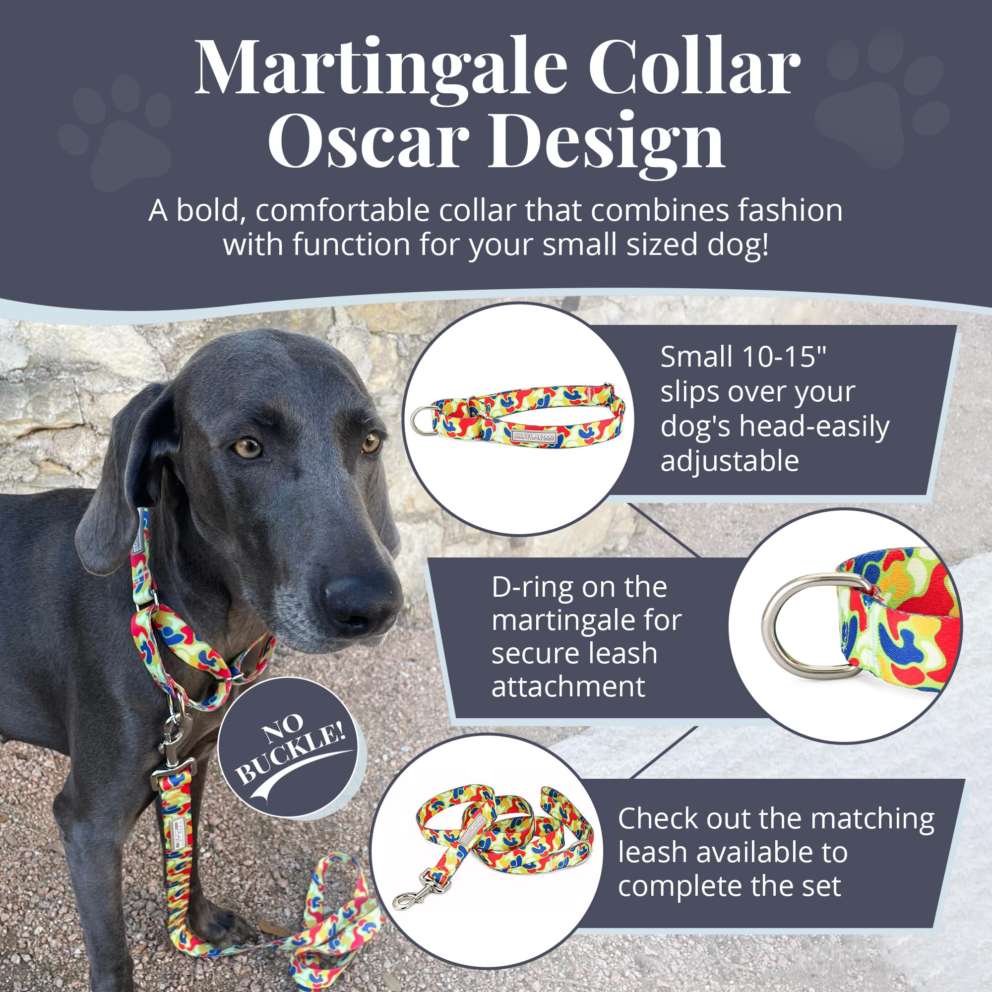 Lucky Love Dog Martingale Dog Collar - Adjustable, No-Slip, Durable, & Soft Webbing Dog Collar For Male And Female Dogs, Ideal F
