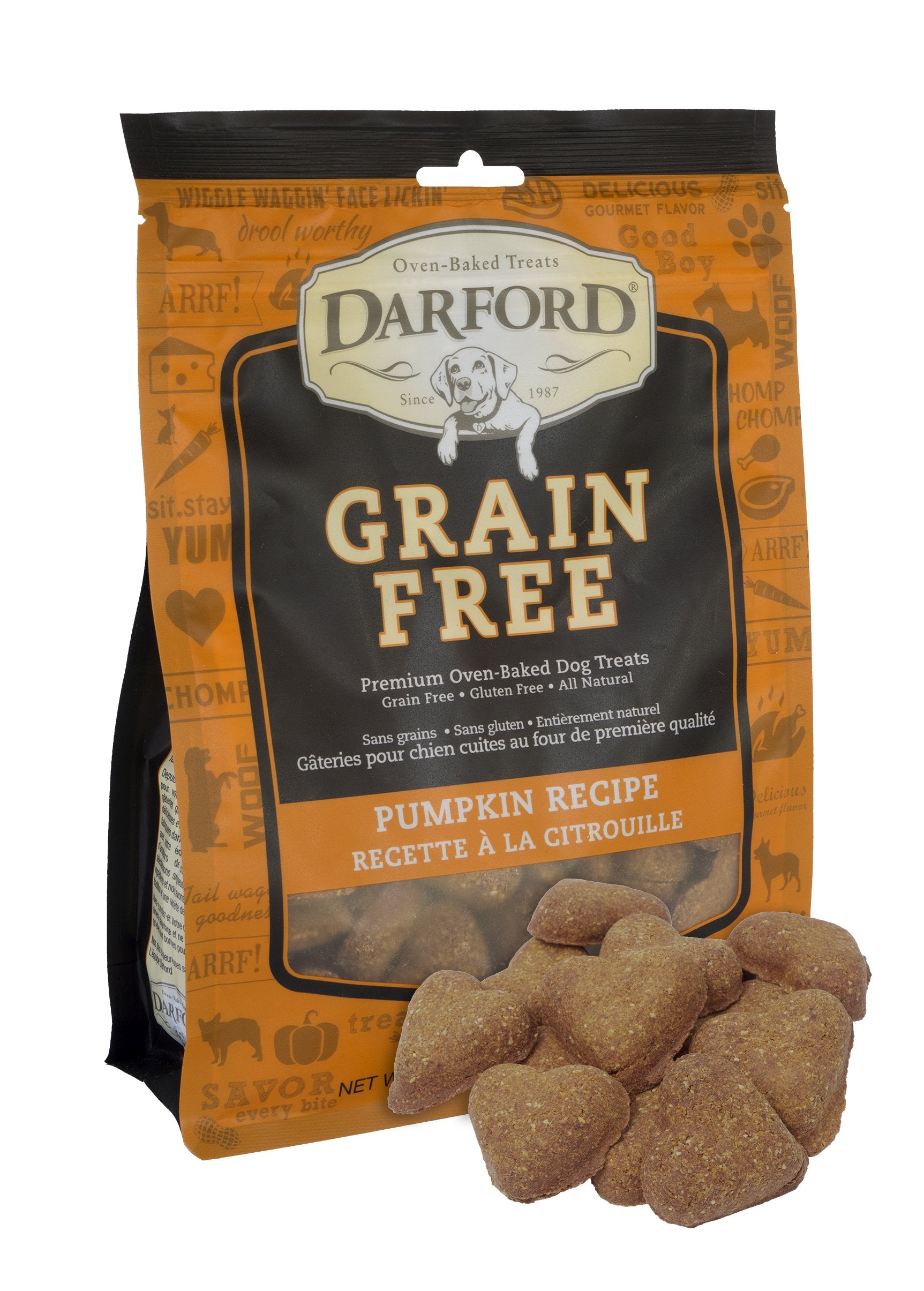Darford Grain Free Pumpkin Dog Treats - All Natural Oven-Baked Biscuits - No Corn, Soy or Wheat - High in Fiber & Antioxidants -