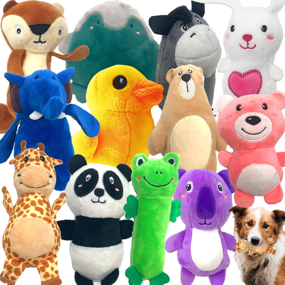 Jalousie 12 Pack Plush Animal Dog Toy, Premium Squeaky Chew Toys For Small Medium Dogs, Stuffed Puppy Toys For Pets - Dental Cle