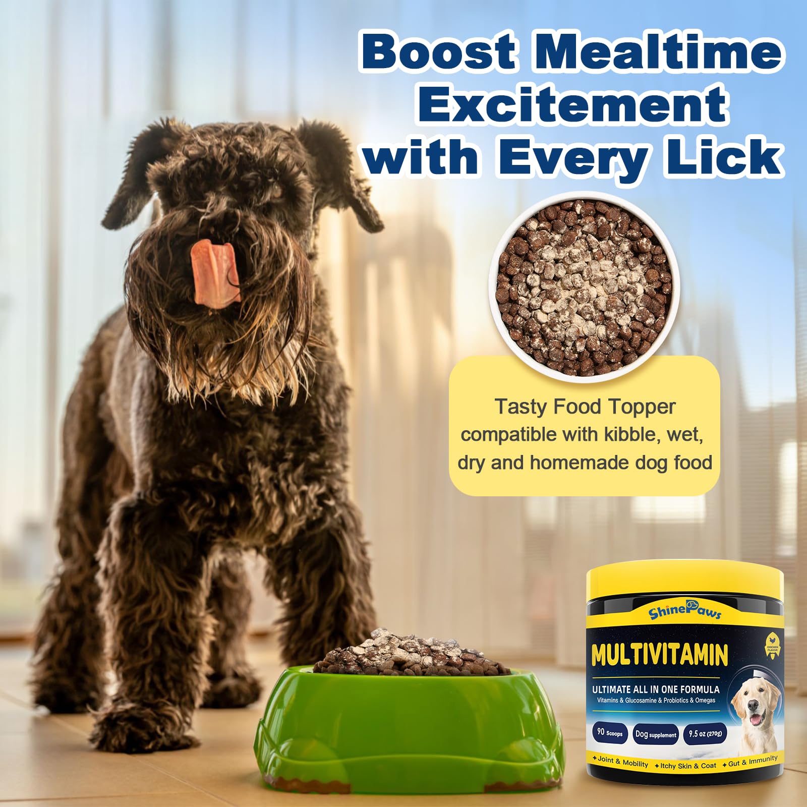 Dog Vitamins, Dog Multivitamin Powder, with Probiotics, Glucosamine, Omega 3, Support Gut, Joint & Mobility, Itch Skin & Coat, M
