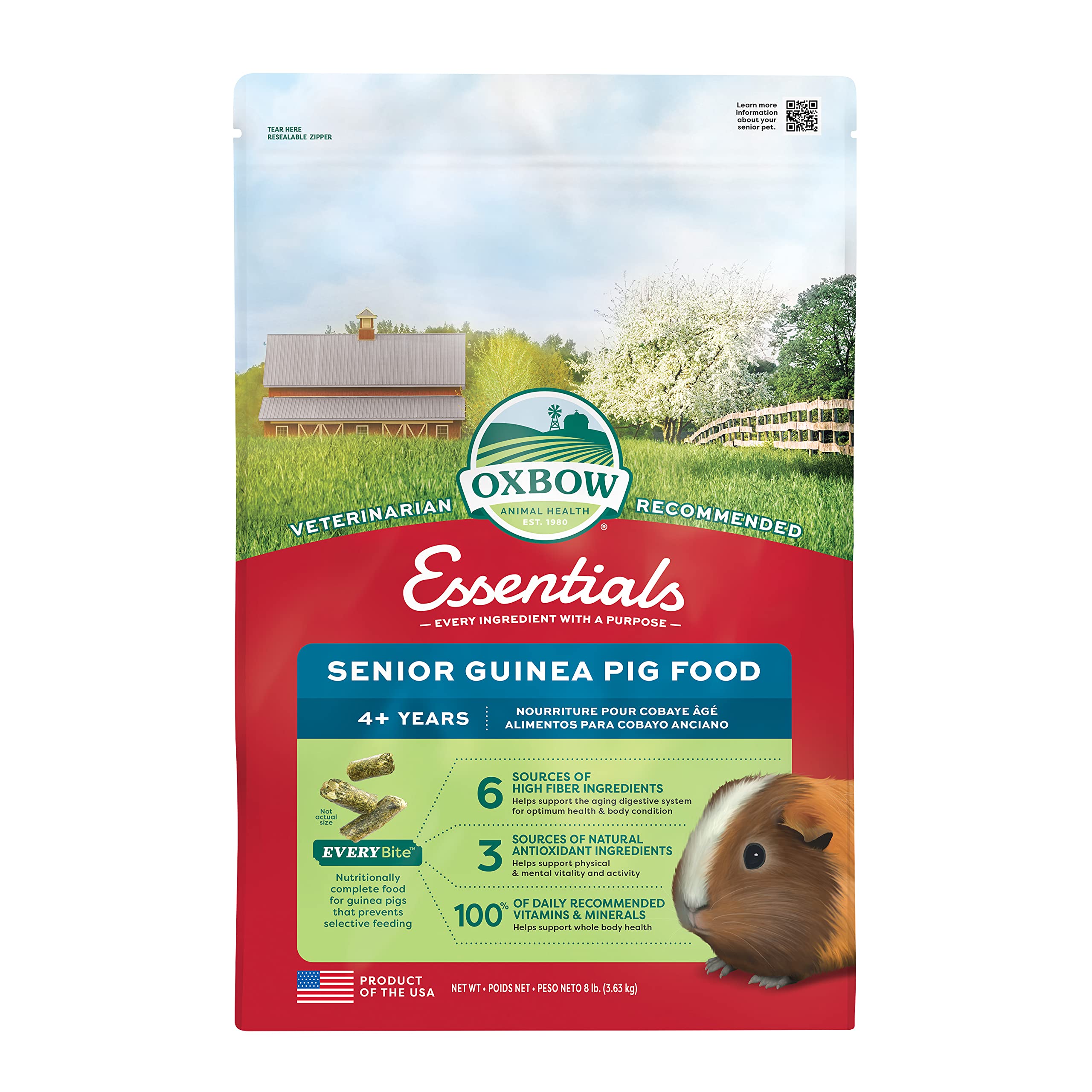 Oxbow Essentials Senior Guinea Pig Food - All Natural Food Pellets for Senior Guinea Pigs - 8 lb.
