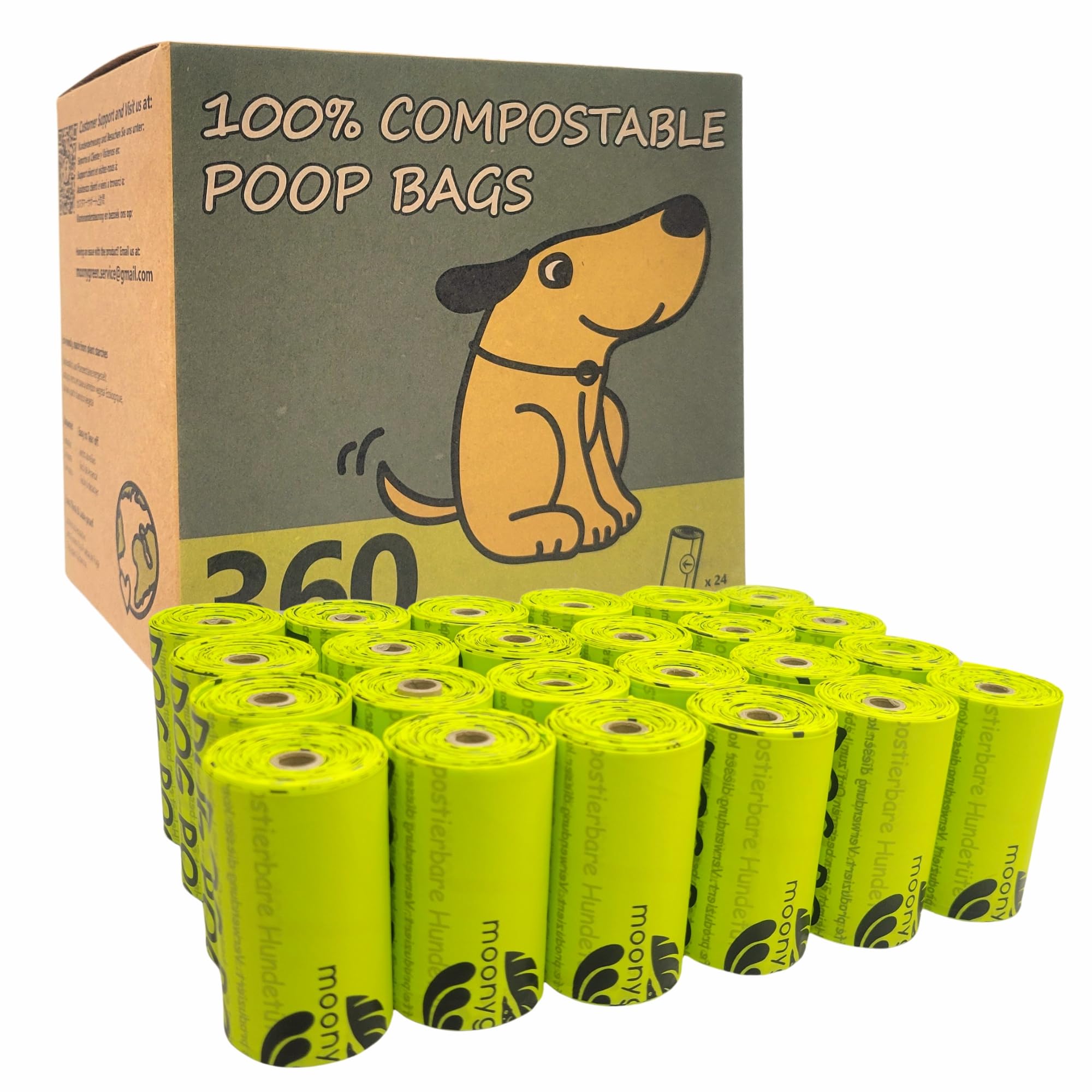 Moonygreen Compostable Dog Poop Bag Rolls, Doggie Poop Bags Refills, Eco-Friendly Pet Waste Bags, Vegetable-Based Unscented, Ext