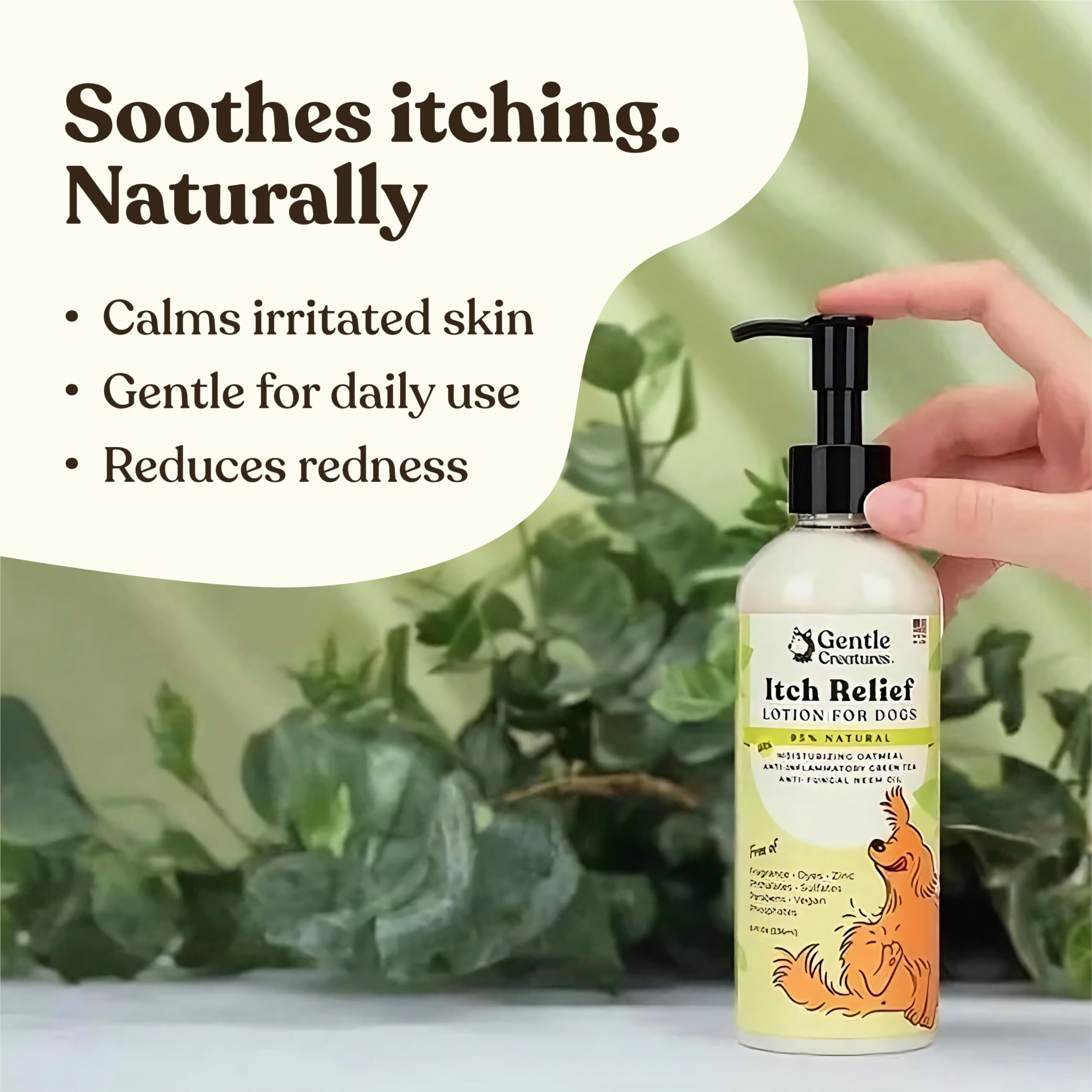 Gentle Creatures Itch Relief Lotion for Dogs, 8 fl oz, Natural with Oatmeal, Green Tea, Neem Oil