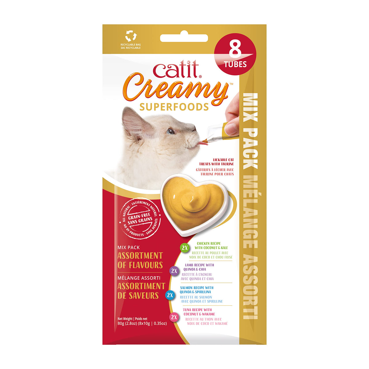 Catit Creamy Superfood Lickable Cat Treat - Hydrating And Healthy Treat For Cats Of All Ages - Assortment, 8-Pack