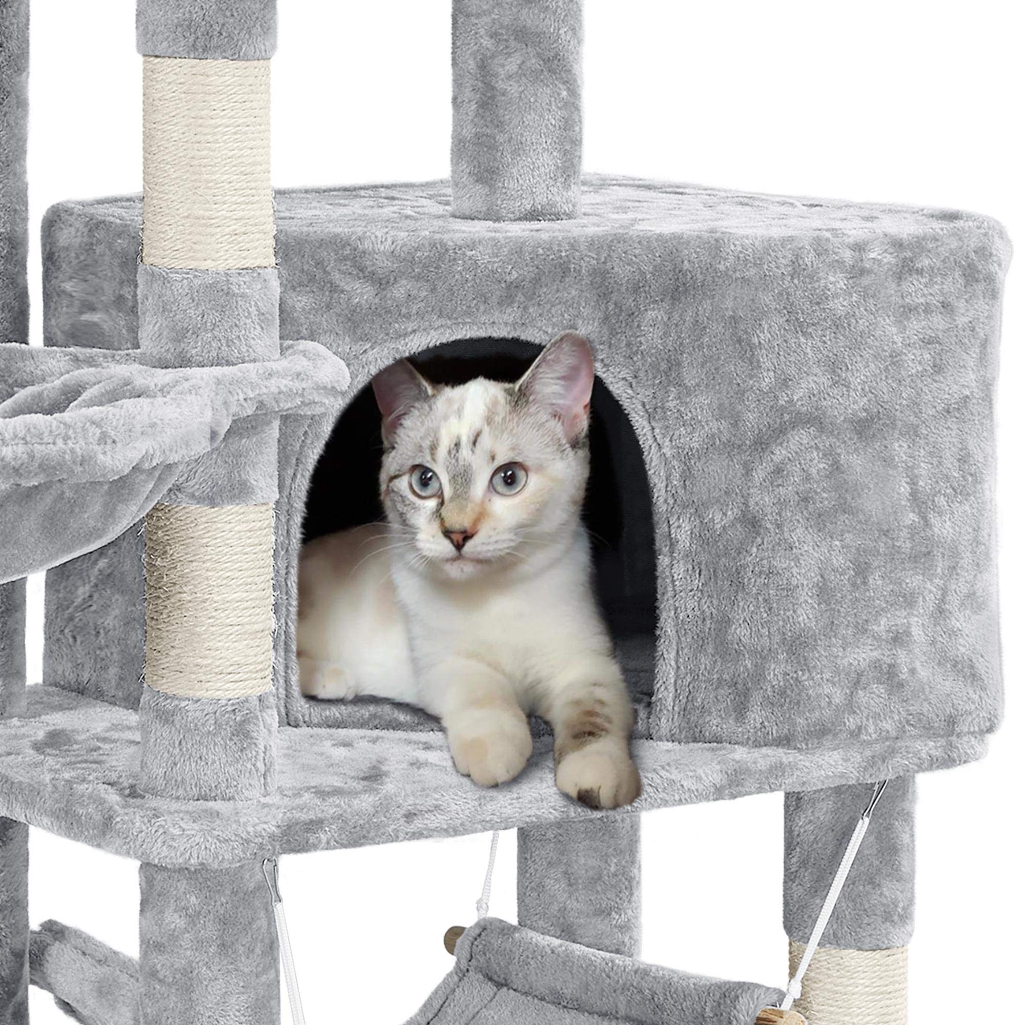 Yaheetech Multi-Level Cat Tree Condo Furniture 54.5', With Large Perch, 2.8'' Sisal Scratching Posts, Hammock, Basket, Fuzzy Ball, Stable Cat Tower Play Center Cat House