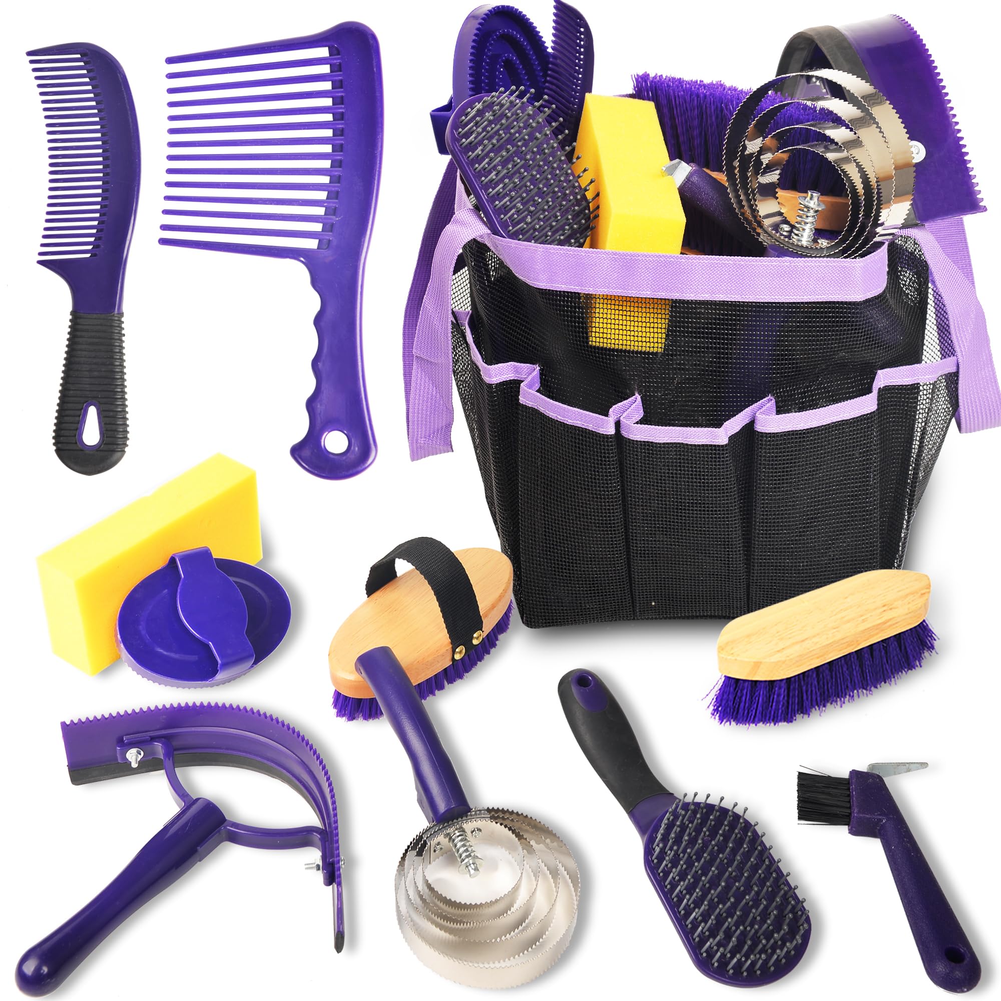Kunbeien Horse Grooming Kit, 11 Piece Horse Bathing Supplies With Organize Bag, Horse Washing Full Body Kit, Including Sweat Scr