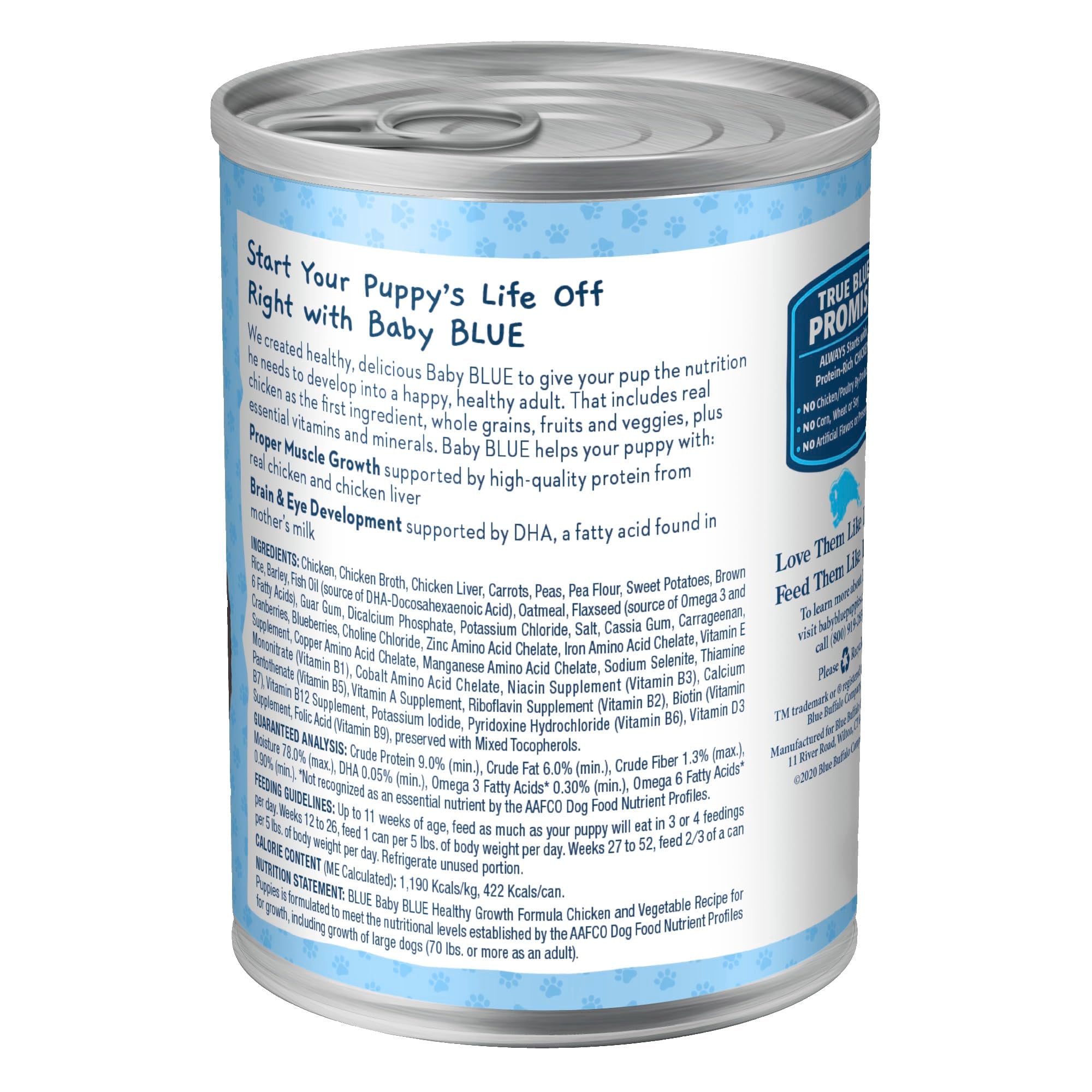 Blue Buffalo Baby BLUE Natural Puppy Wet Dog Food, Healthy Growth Formula with DHA, Chicken and Vegetable Recipe, 12.5-oz. Cans