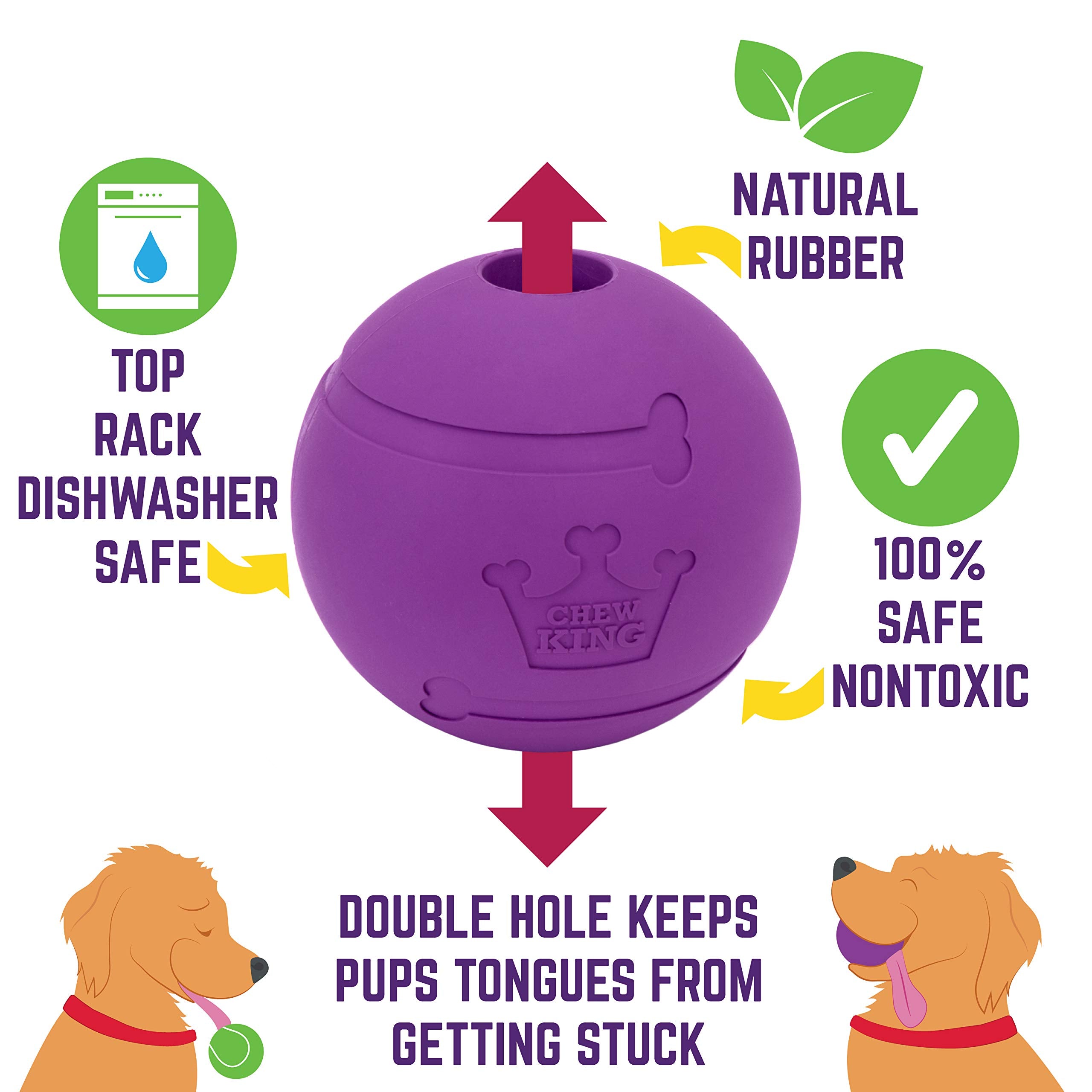 Chew King Dog Fetch Balls - Durable Natural Rubber Toy, 4 inch, 2 Pack, All Breed Sizes, Model CM-10031-CS01