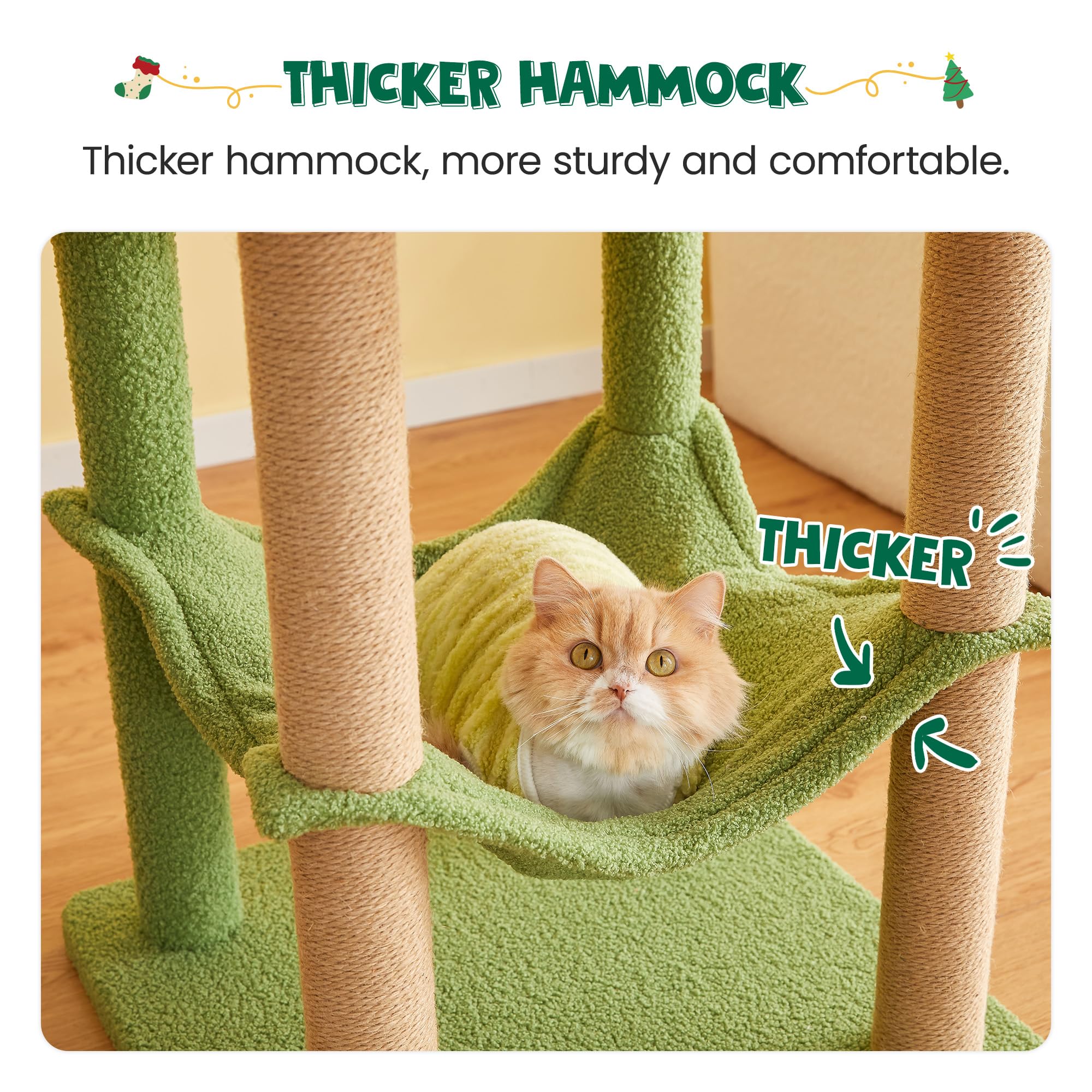 Mwpo Green Modern Cat Tree, 70.1-Inch Large Wood Cat Tower For Indoor Cats, Multi-Level Tall Cat Condo With 2 Padded Perches, Ha