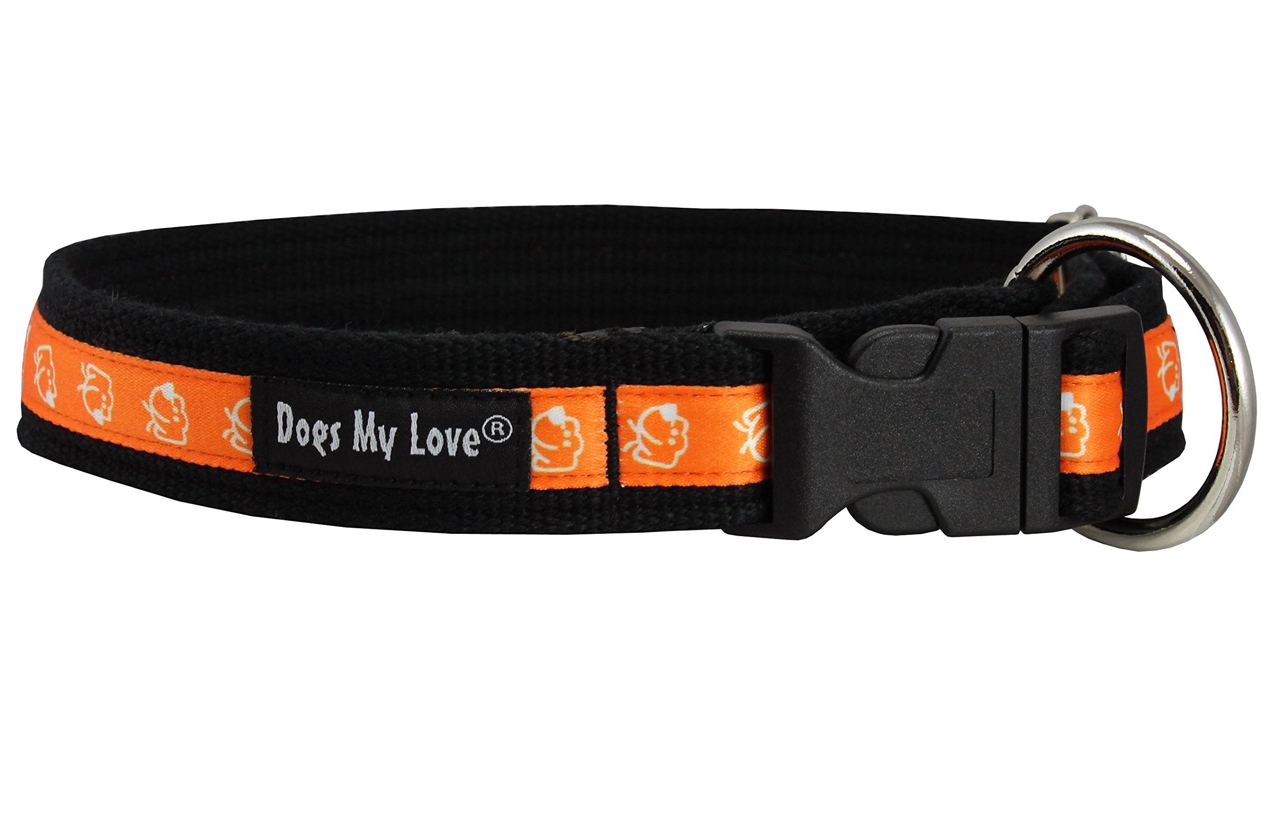 Cotton Web Adjustable Dog Collar 2 Sizes Medium To Xxlarge, Orange Doggie Pattern (Medium/Large: 14'-20')