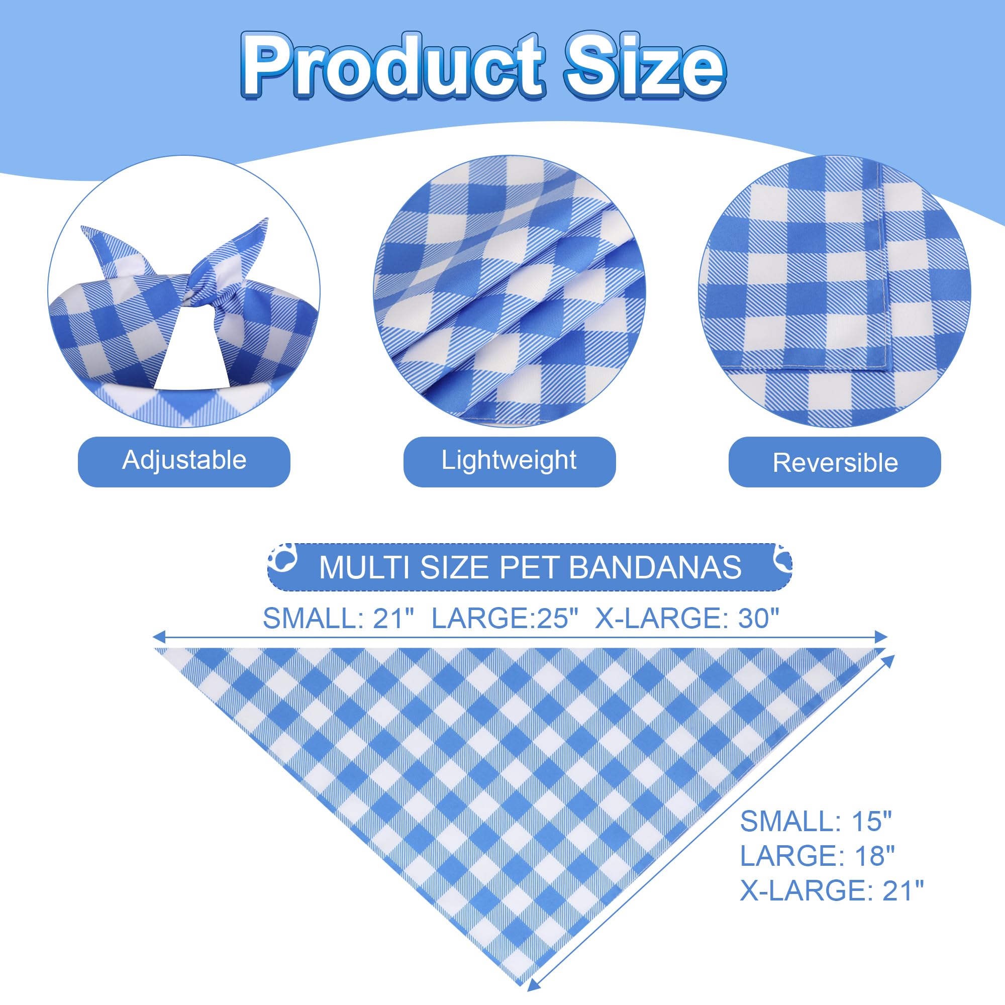 Ququle Dog Bandana Boy Large 2Pcs, Blue Summer Spring Scarf, Durable Triangle Reversible Bibs Handkerchief For Puppy Pet