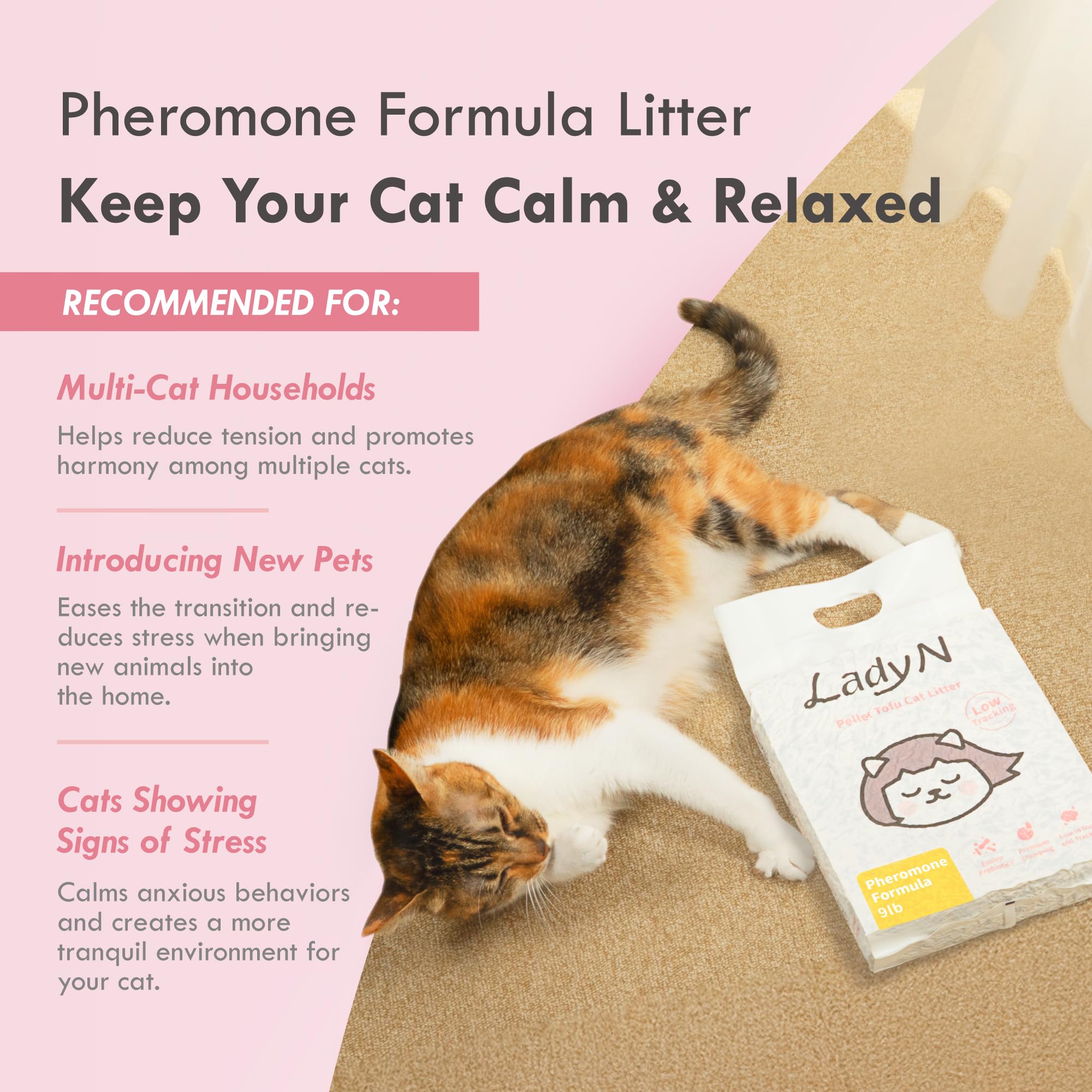 Lady N Cat Attract Tofu Litter - Natural Attractant Formula for Litter Box Training, Calming Pheromone for Multi-Cat Homes, Clas