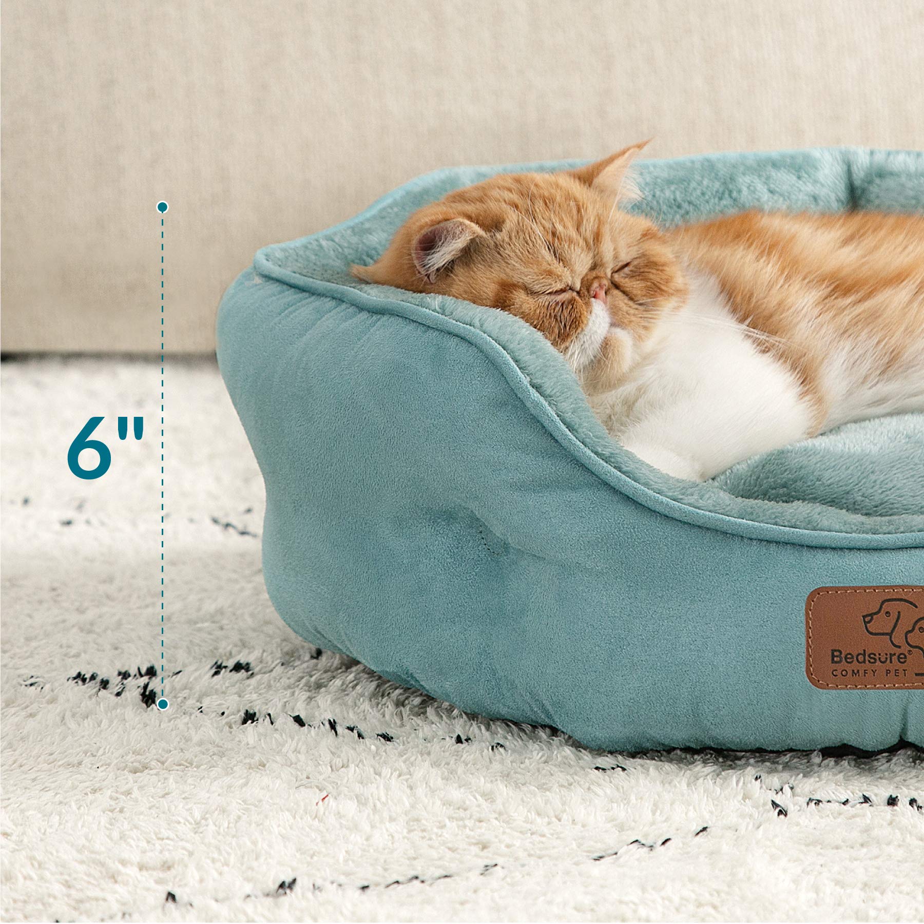 Bedsure Dog Bed - Washable Faux Suede Round Pet Bed for Small Dogs and Cats, 20 Inches, Washed Blue