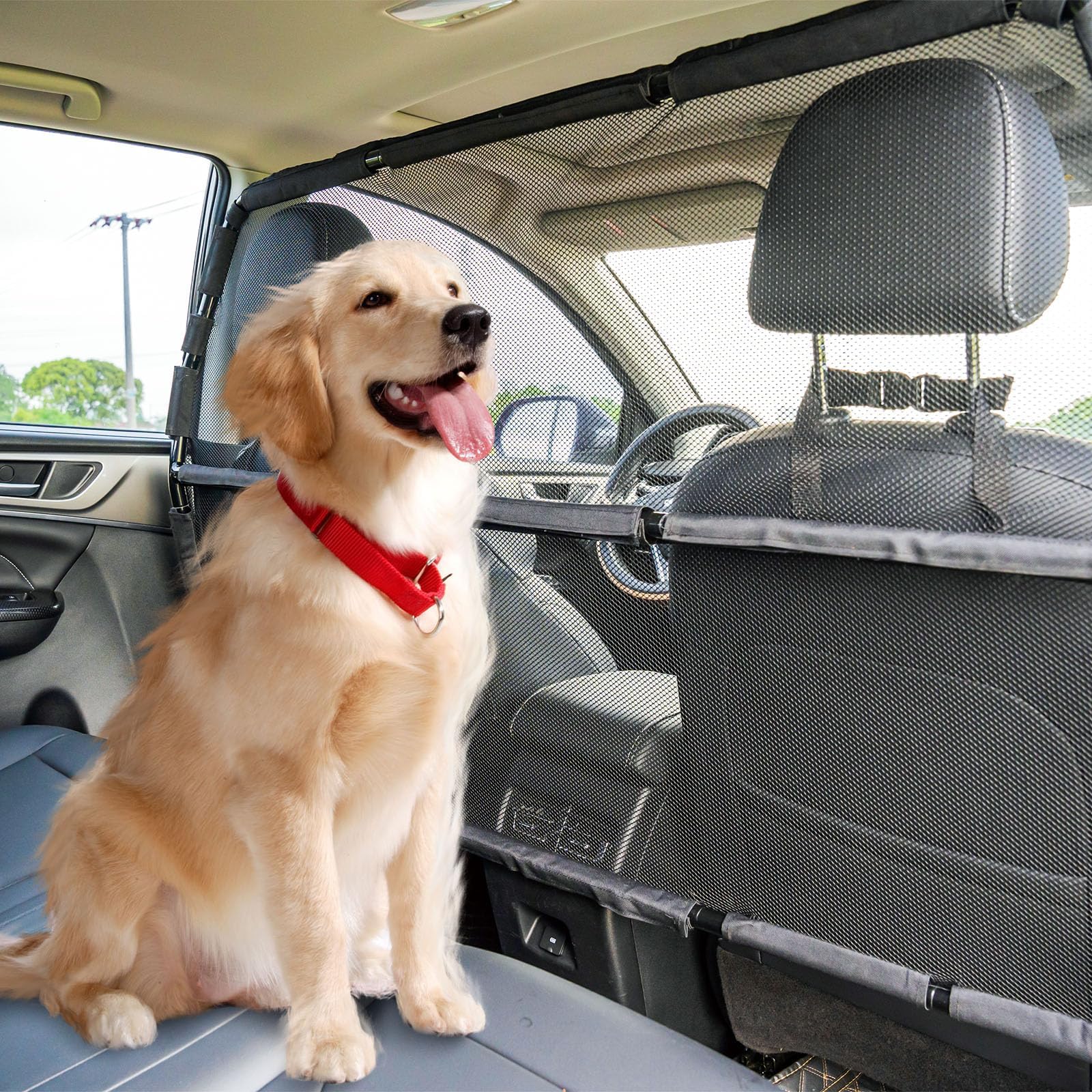 Dog Car Barrier Escape-Proof, 56'' Wide Divider for 2nd 3rd Row Seats & Cargo Area, Durable Back Seat Gate Trunk Barrier with Se