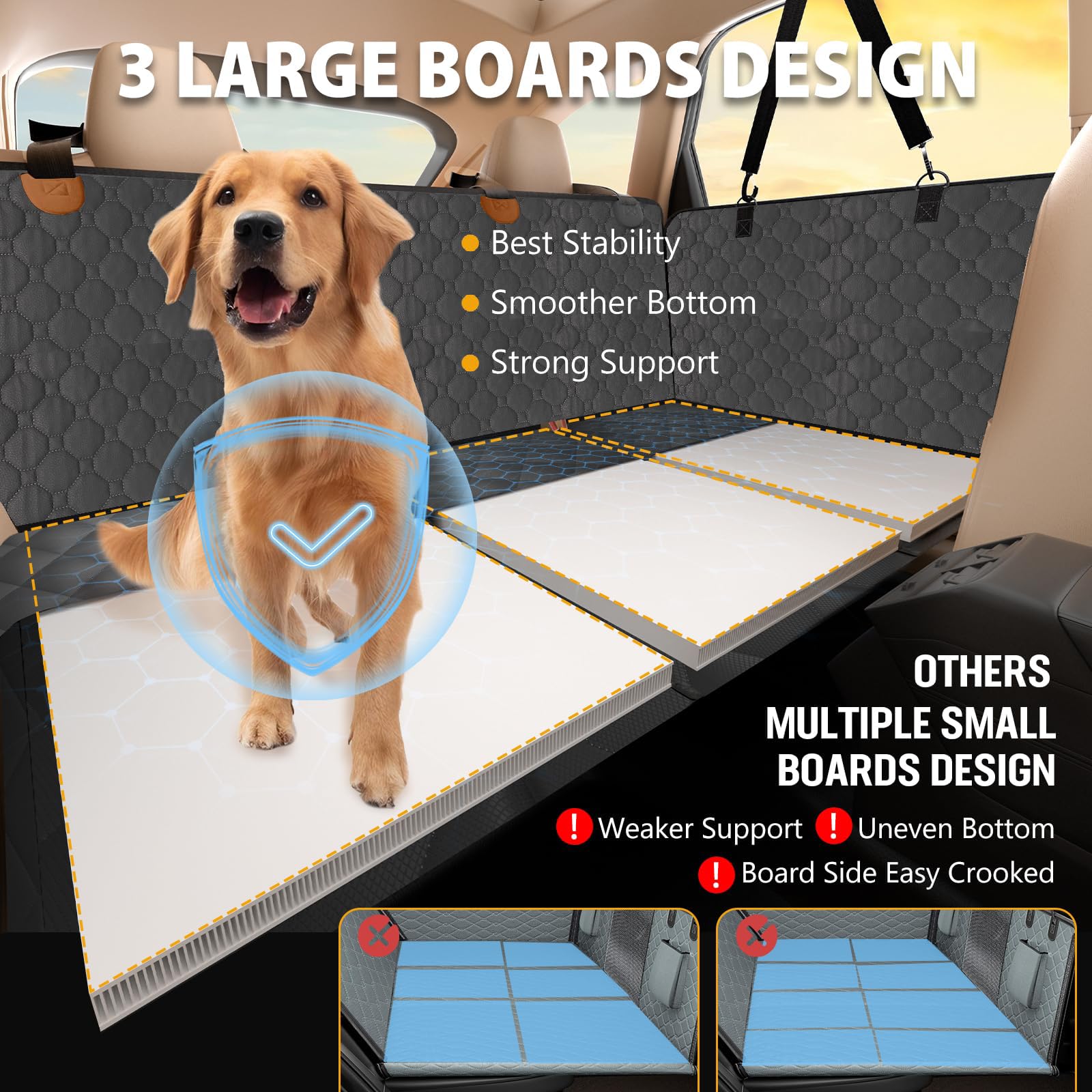 Fuzzyearn Leather Back Seat Extender For Dogs, Scratchproof And Waterproof Car Seat Cover With Hard Bottom(Holds 400Lbs),Dog Ham