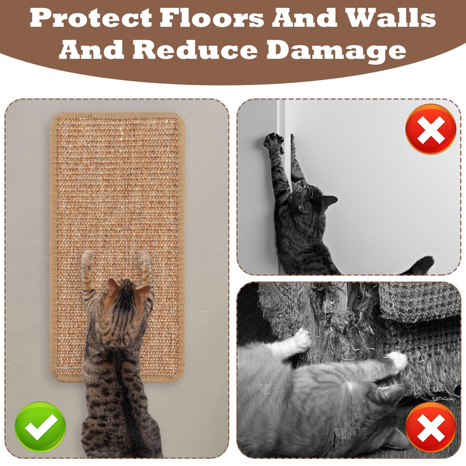 4 Pcs Cat Scratcher Mat Sisal Cat Scratching Pad Scratch Mat For Cat With Adhesive Loop Tape Cat Scratch Pad Rug For Protect Wal