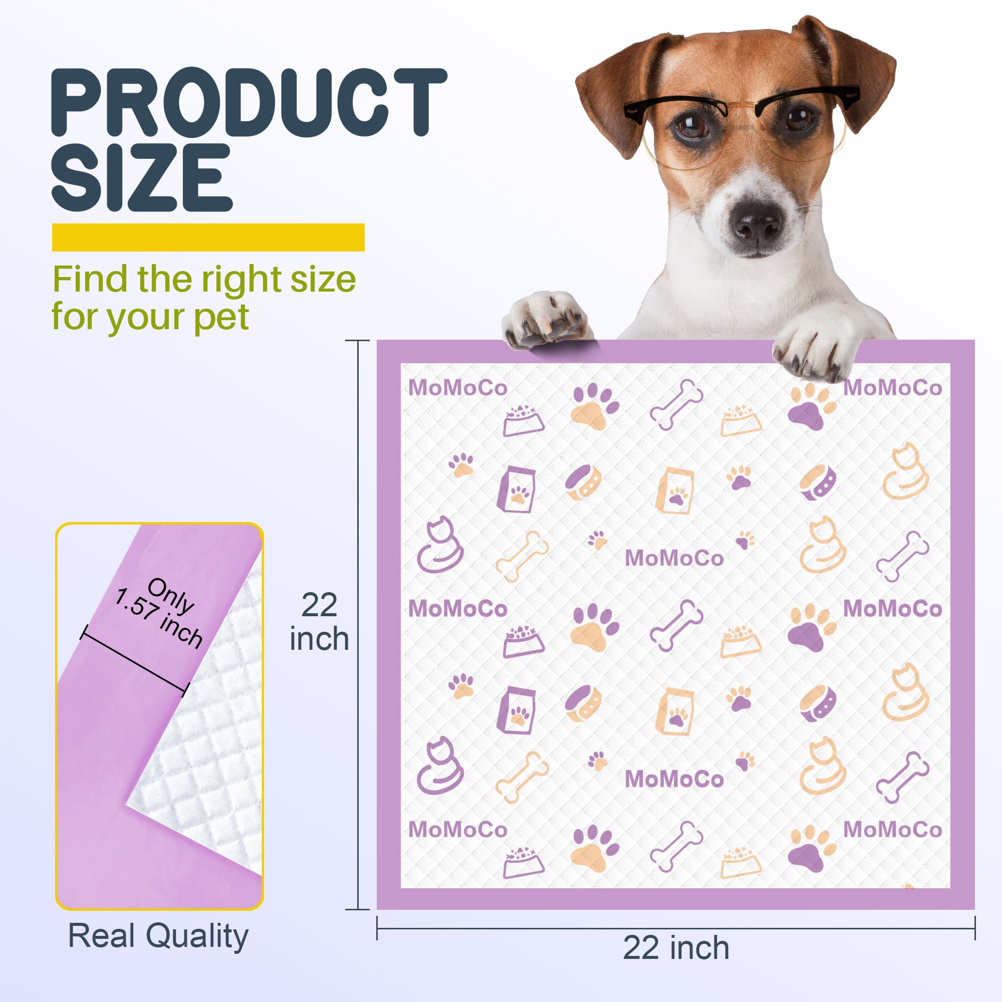 Momoco Puppy Pads 22''X22''-30 Count | Dog Pee Training Pads 6-Layer Super Absorbent & Leak-Proof,Disposable Pet Potty Pads For