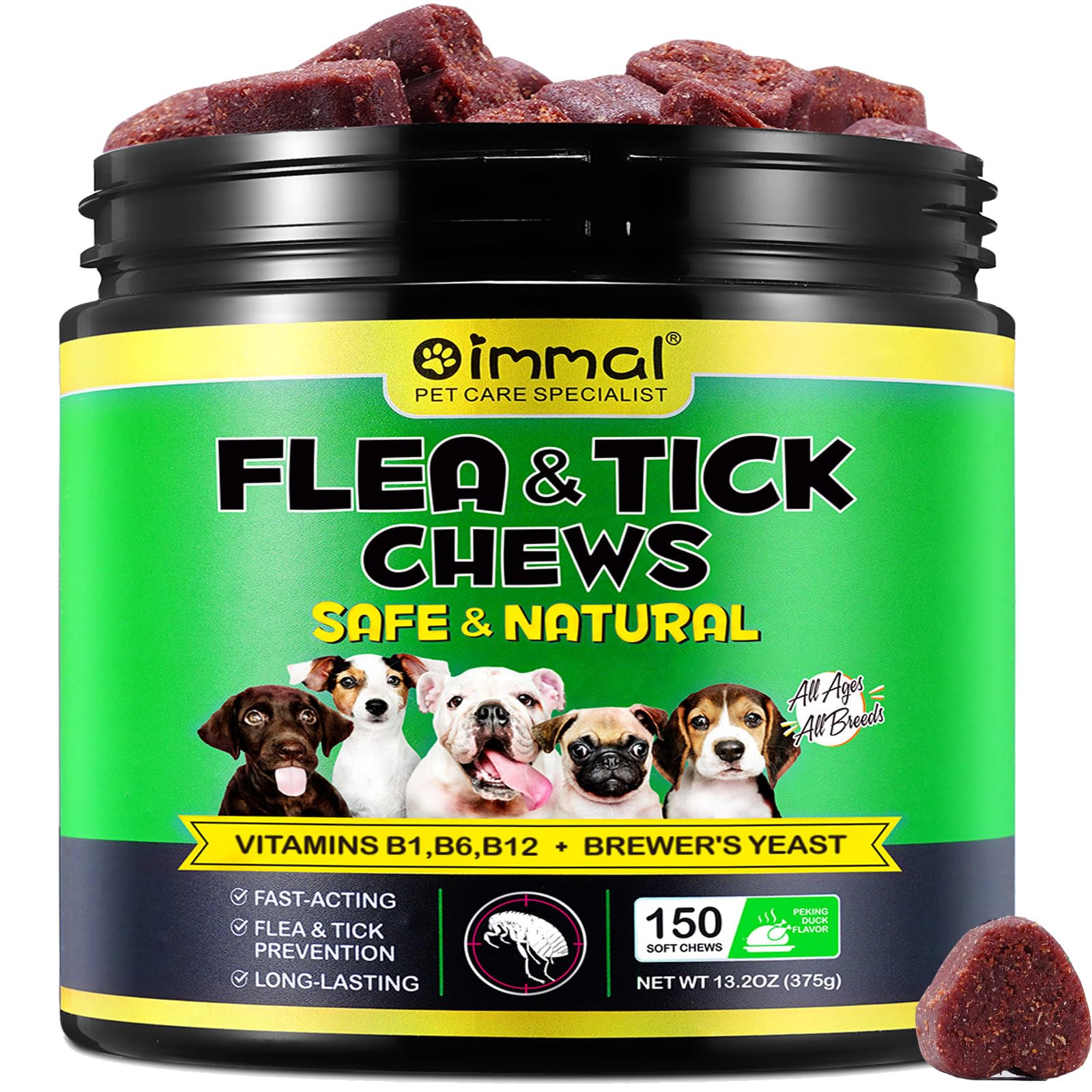 Flea and Tick Prevention for Dogs, 150PCS Chewable Flea and Tick Treats for Dogs (Peking Duck Flavor)