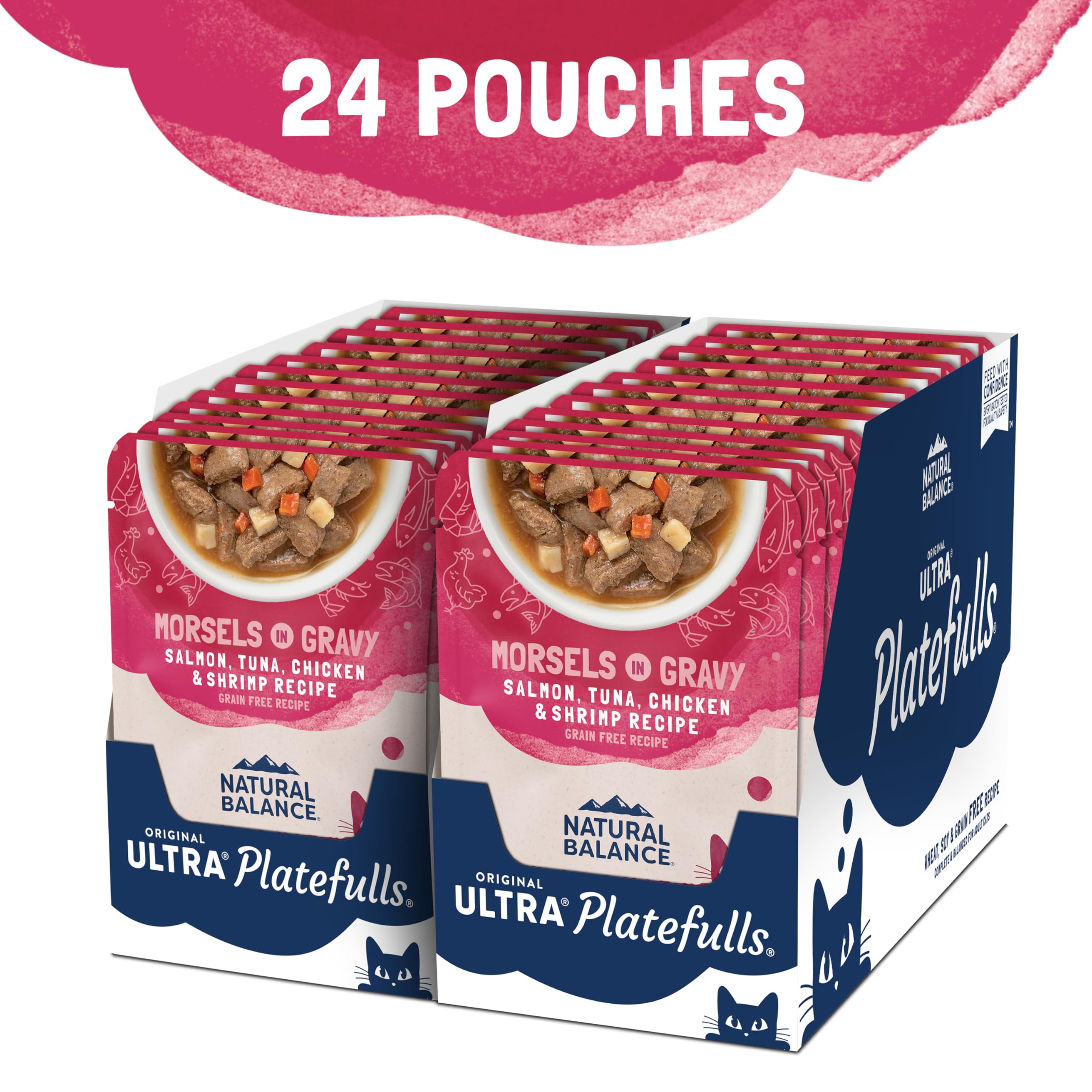Natural Balance Original Ultra Platefulls Indoor Adult Grain Free Wet Cat Food, Salmon, Tune, Chicken & Shrimp Recipe, 3 Ounce P