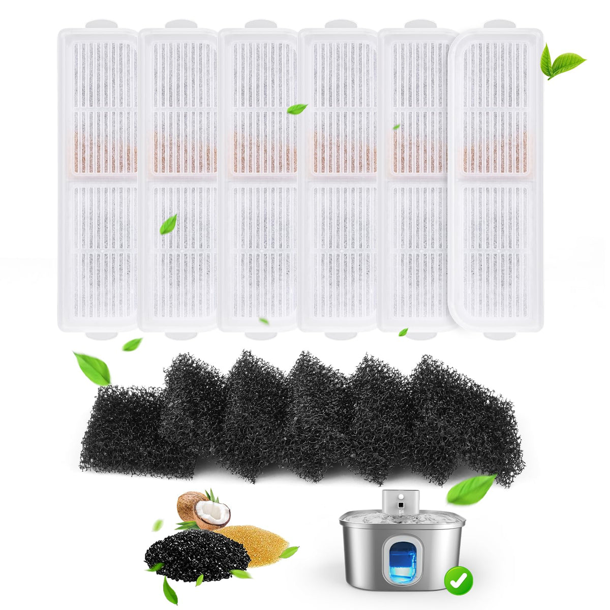 Papettly Cat Water Fountain Filter Replacement, 6 Pack Pet Water Fountain Sponges & Filter Replacement, Reduces Hair & Impuritie
