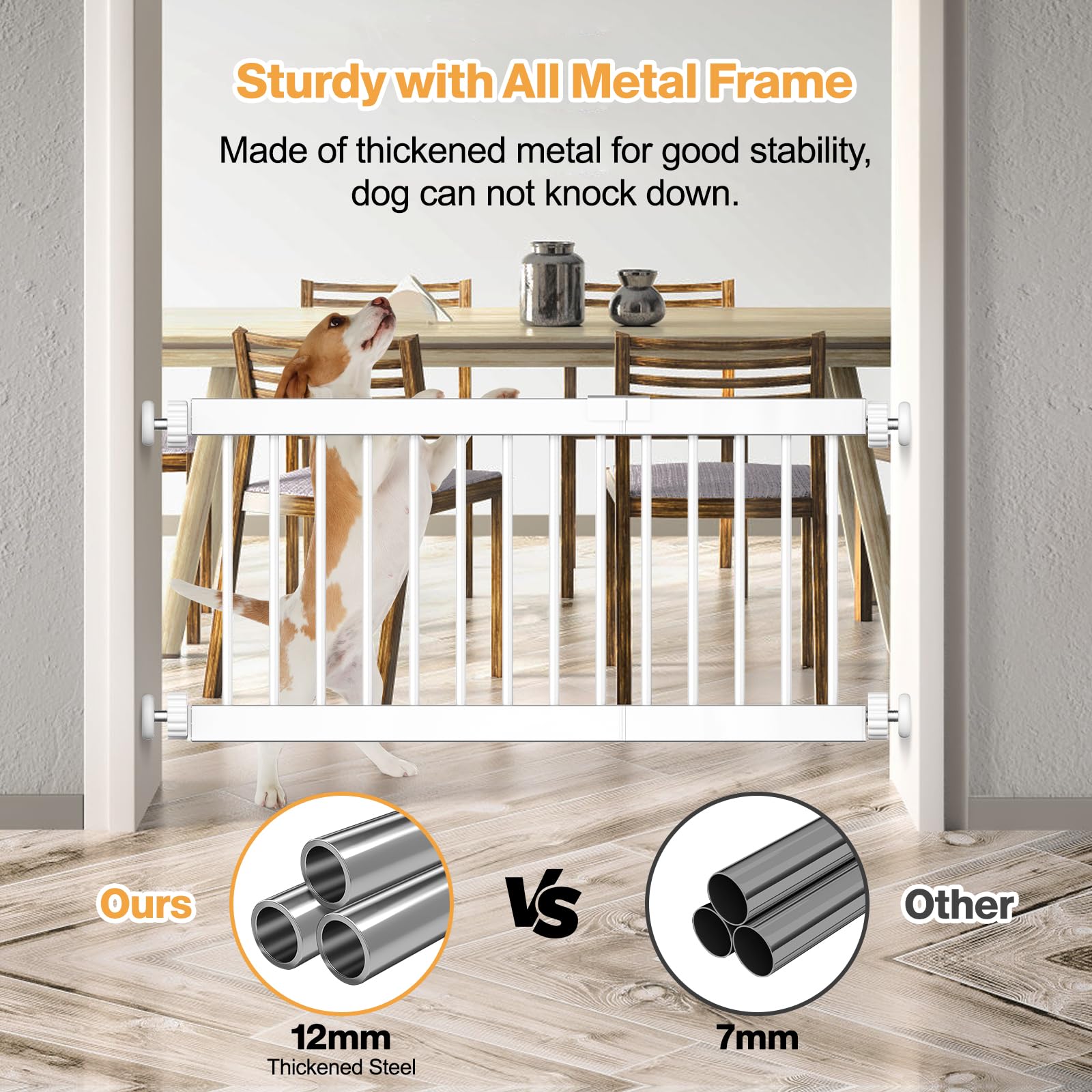 Fldofaves Dog Gate Indoor,18''-45'' Extra Wide Metal Short Dog Gate To Step Over, 14'' Tall Small Pet Gate With 3 Extension Kits