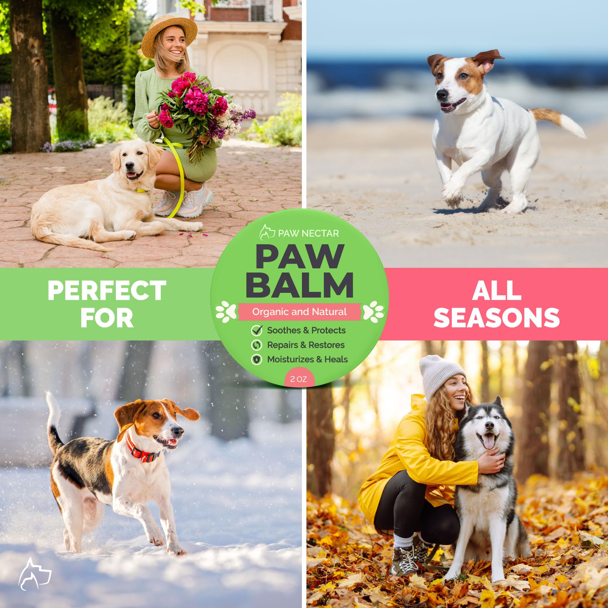 Natural Lick Safe Dog Paw Balm - 2 Pack 100% Organic Dog Paw Pad Balm Protector, Moisturizer & Soother for Dry Cracked Paws, Hot