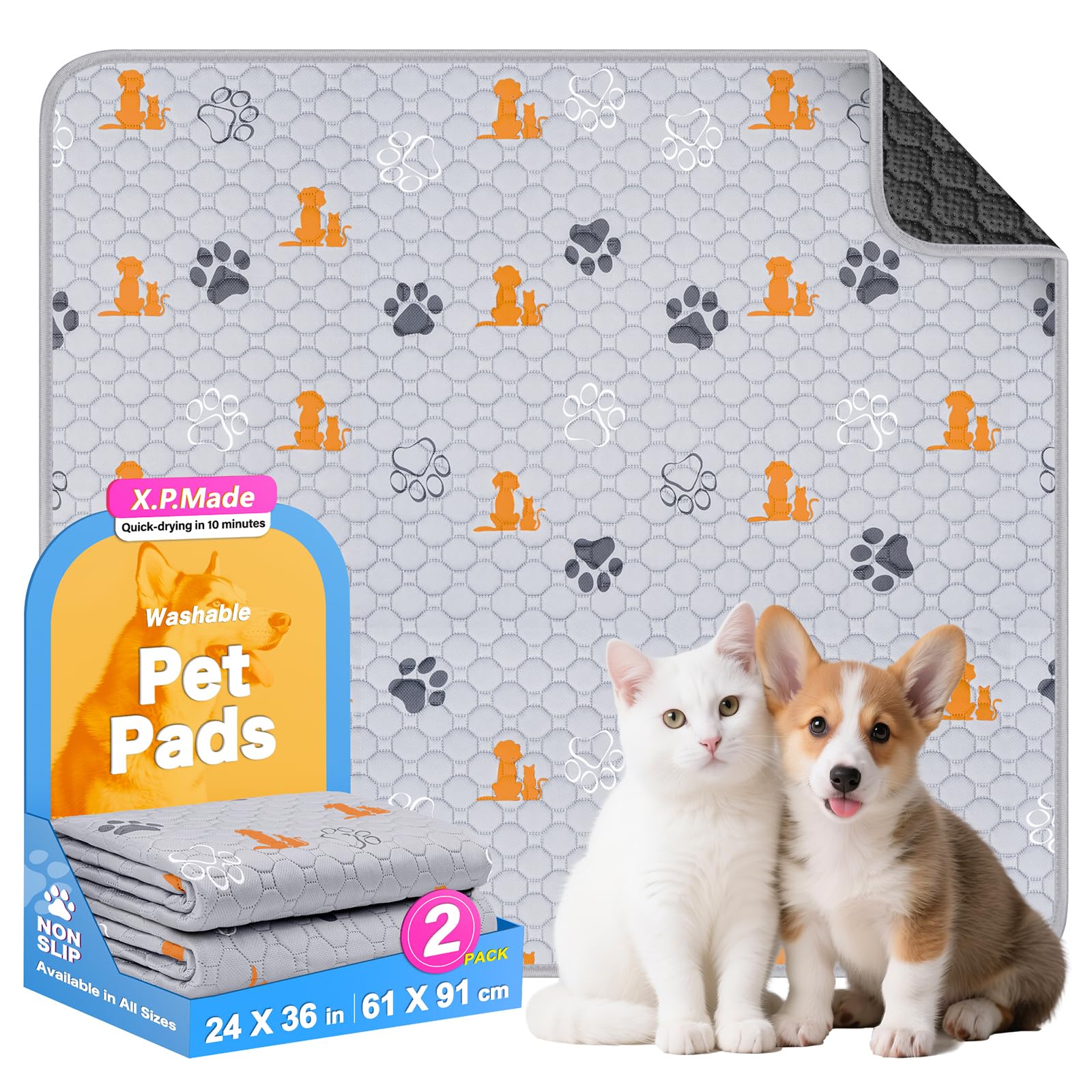 X.P.Made Washable Pee Pads For Dogs, 2 Pack Reusable Puppy Pads, Waterproof Pet Pee Pads For Dog Potty Training, Extra Large Dog