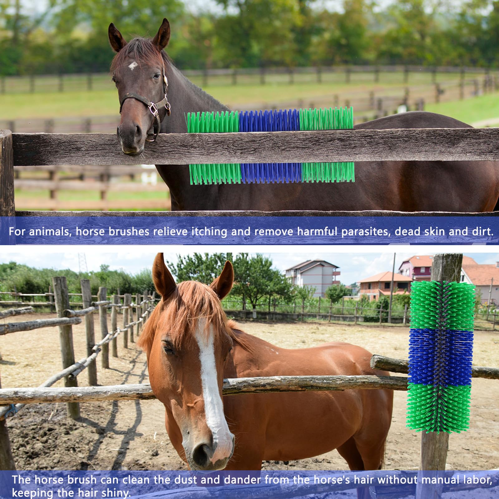 Livestock Scratching Brush,Horse Brushes For Grooming,Itch Relief Horse Scratcher Brushes Kit With Two Sets Of Mounting Screws F