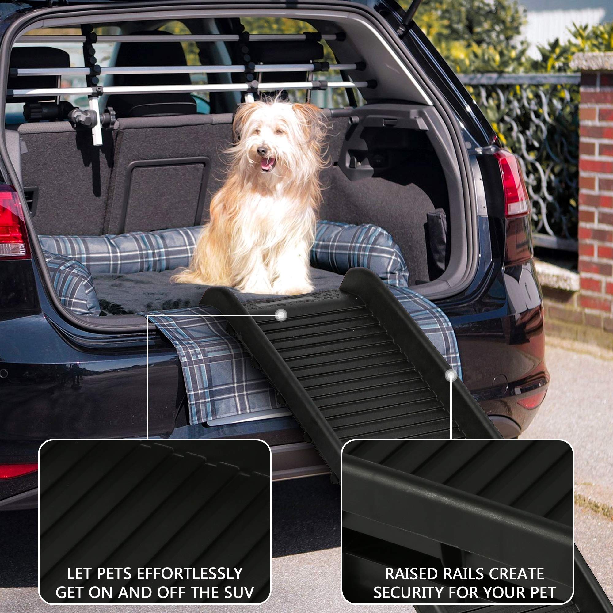 LONABR 60 Inches Dog Ramp Portable Folding Pet Ramp Non-Slip Heavy Duty Car Ramp for Cars, Trucks, SUV, Doorstep or Bed Supports