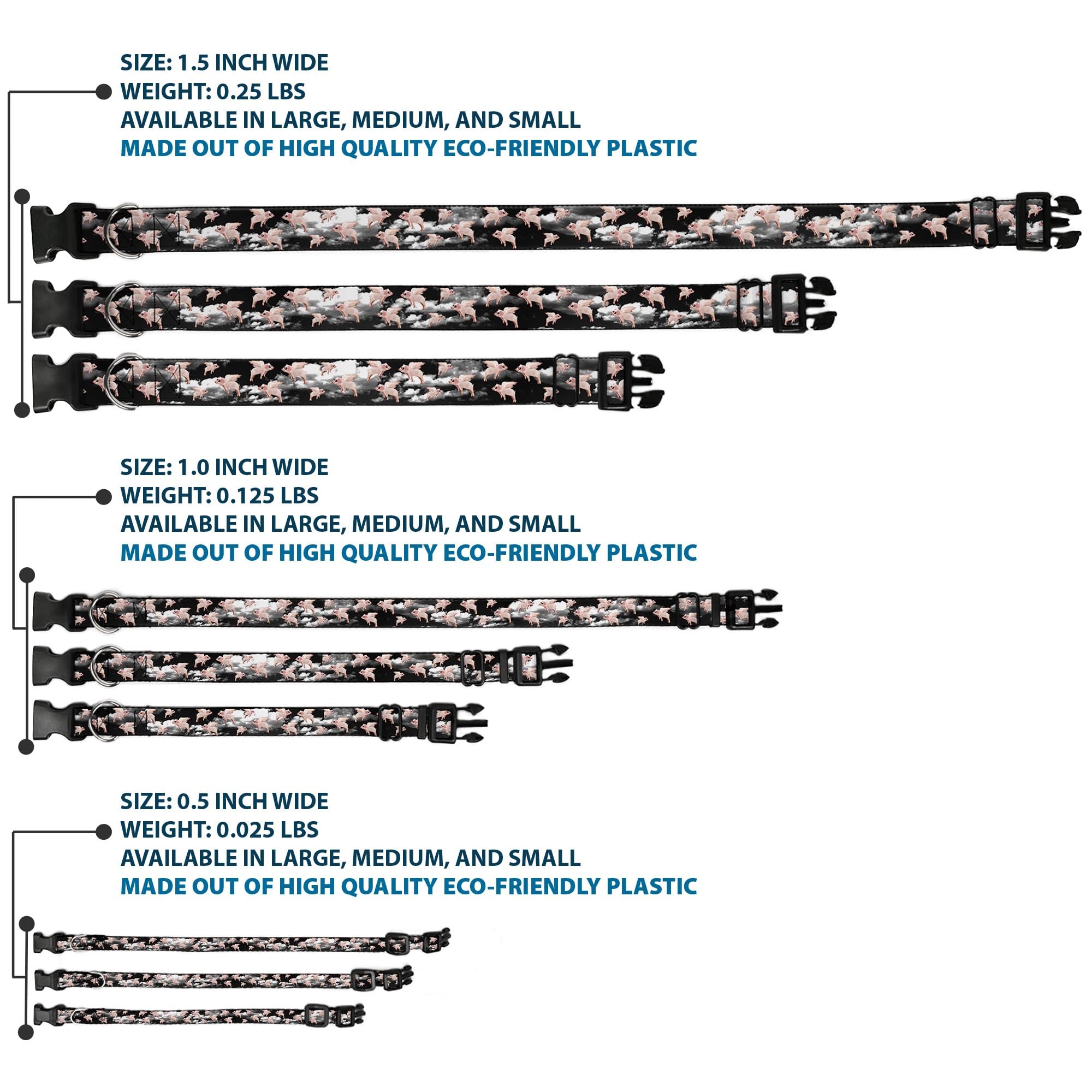 Buckle-Down Pc-W30658-M Flying Pigs Black/White/Pink Plastic Clip Collar, Medium/11-17''