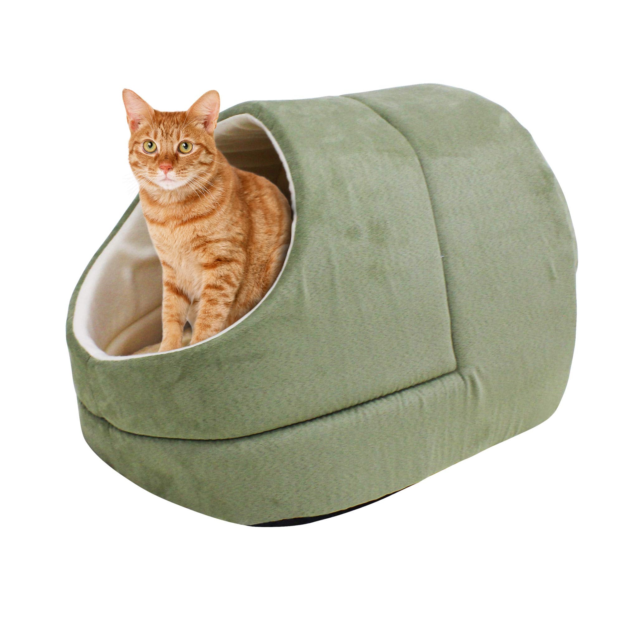 Goopaws Goopaws Cat Cave For Cat And Warming Burrow Cat Bed, Pet Hideway Sleeping Cuddle Cave (Sage Green-2)