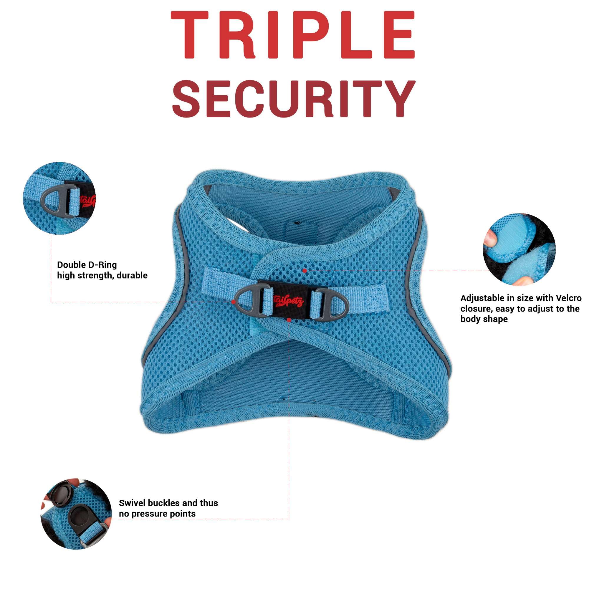 Tailpetz Blue Dog Harness Small Sized Dogs, Adjustable No Pull Step in Harness for Small Dog, Reflective Puppy Harness for Puppy