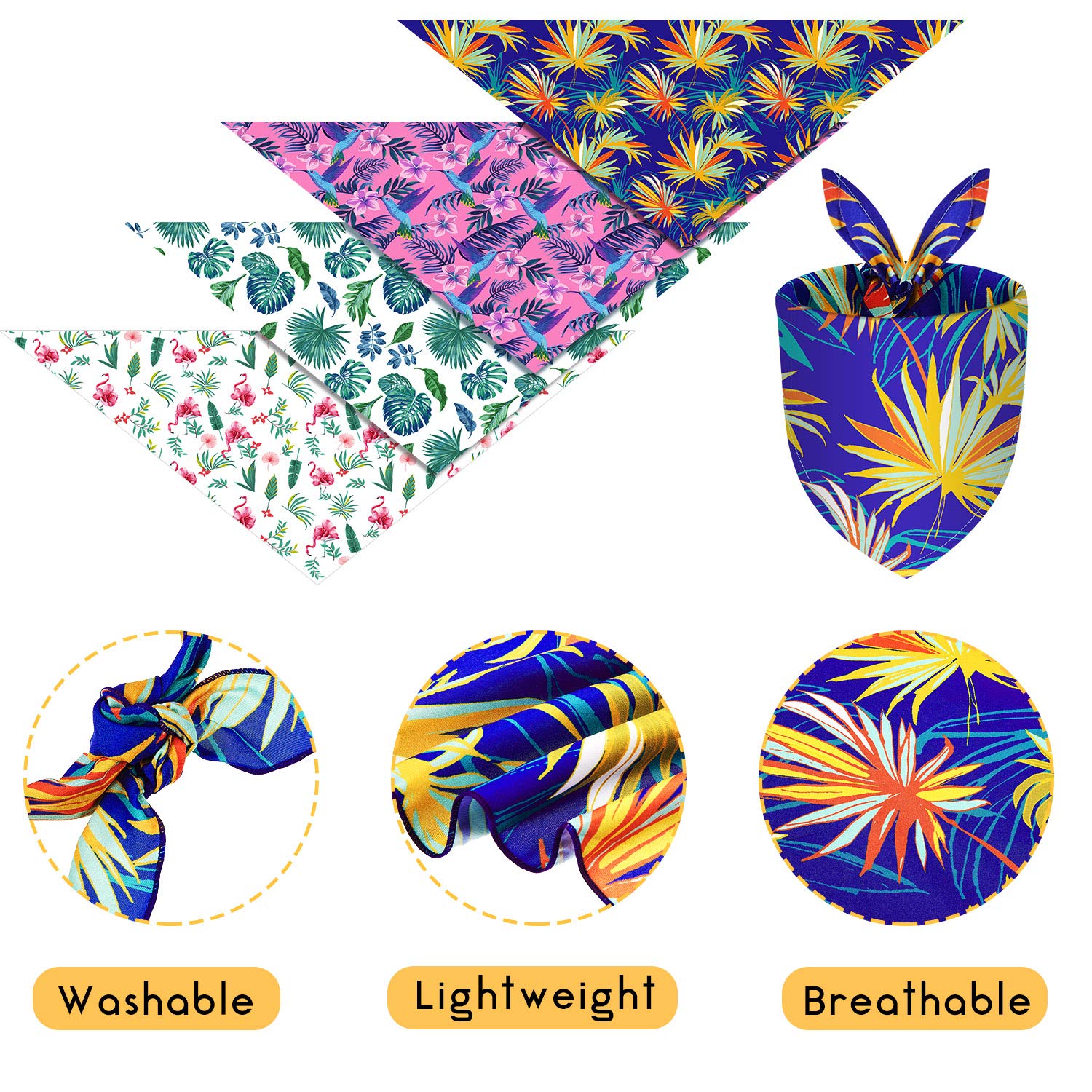 Frienda 8 Pieces Summer Pet Bandanas Triangle Dog Bandana Hawaiian Dog Scarf Triangle Bibs Adjustable Rainforest Fruit Flamingo